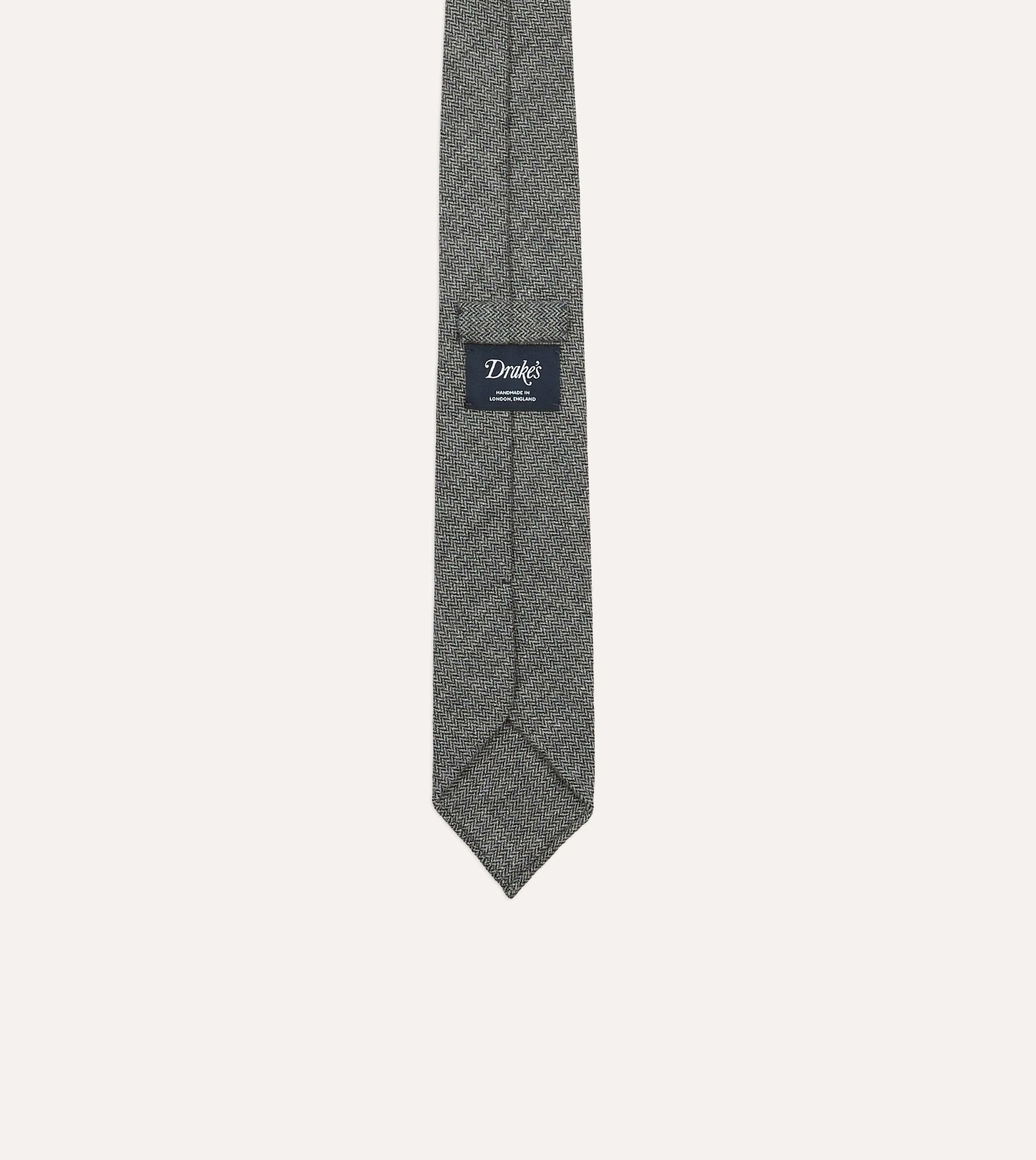 Grey Herringbone Hand Rolled Wool Tie sold by Drake's London product image thumbnail 3