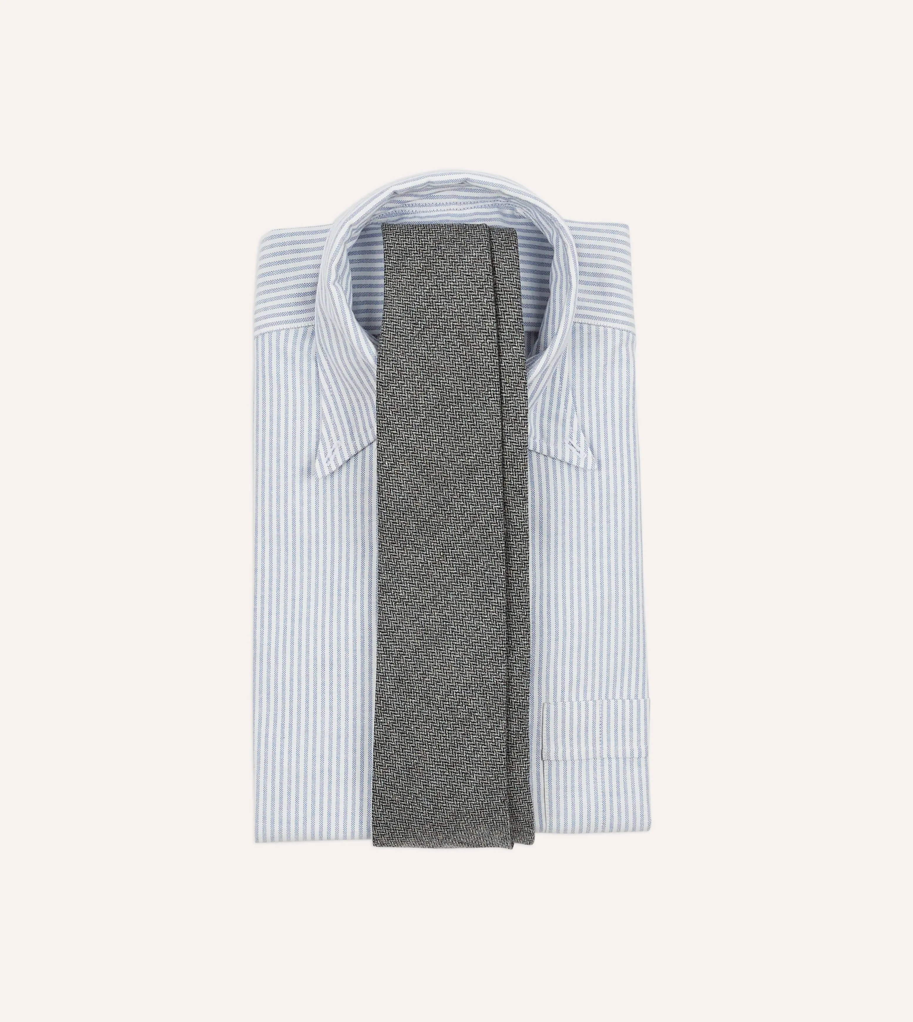 Grey Herringbone Hand Rolled Wool Tie sold by Drake's London product image thumbnail 2