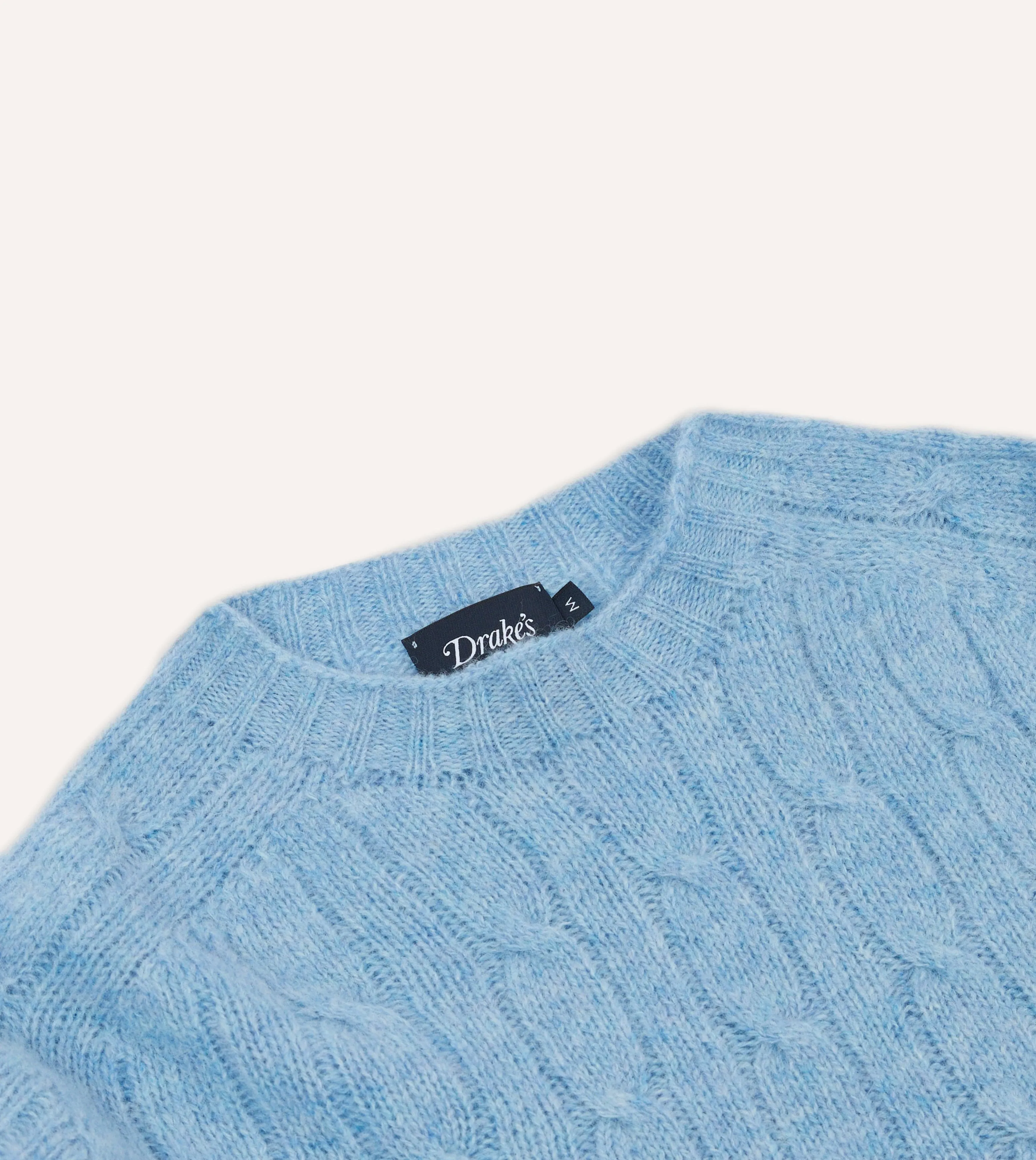 Blue Brushed Shetland Cable Knit Crew Neck Jumper sold by Drake's London product image thumbnail 3
