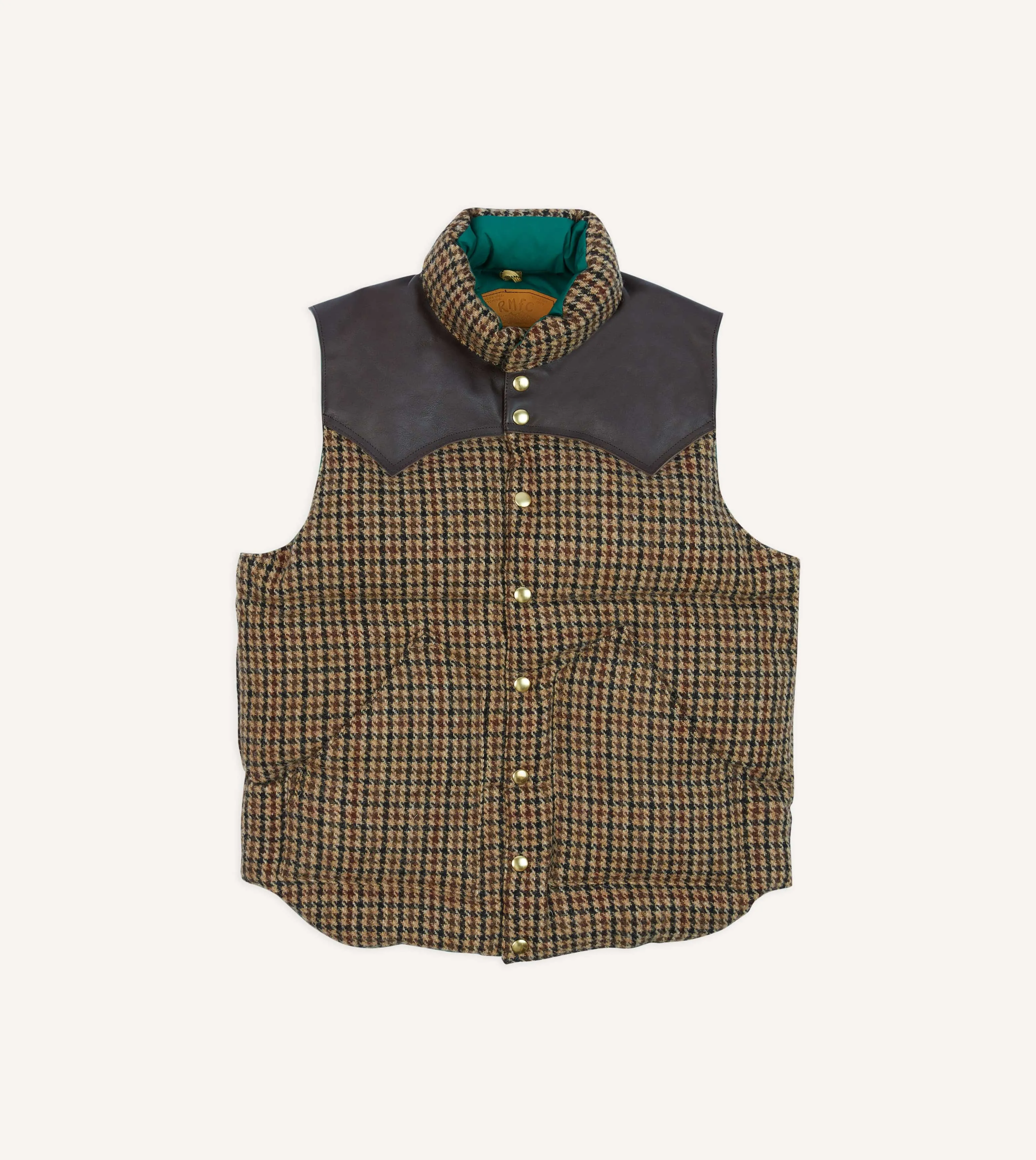 Rocky Mountain Featherbed for Drake's Houndstooth Check Harris Tweed Christy Down Vest sold by Drake's London