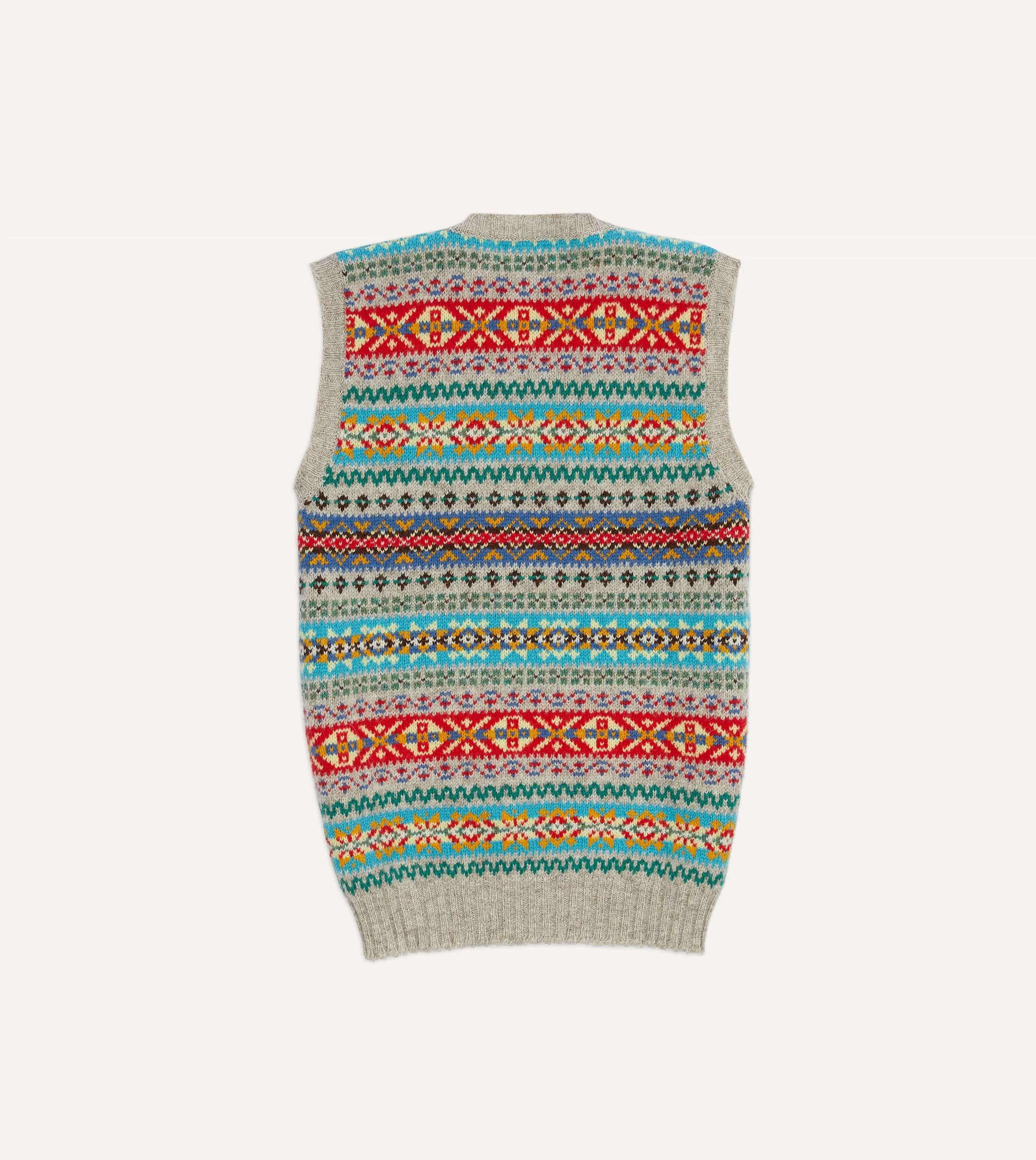 Multicoloured Fair Isle Lambswool Sleeveless V-Neck Jumper sold by Drake's London product image thumbnail 5