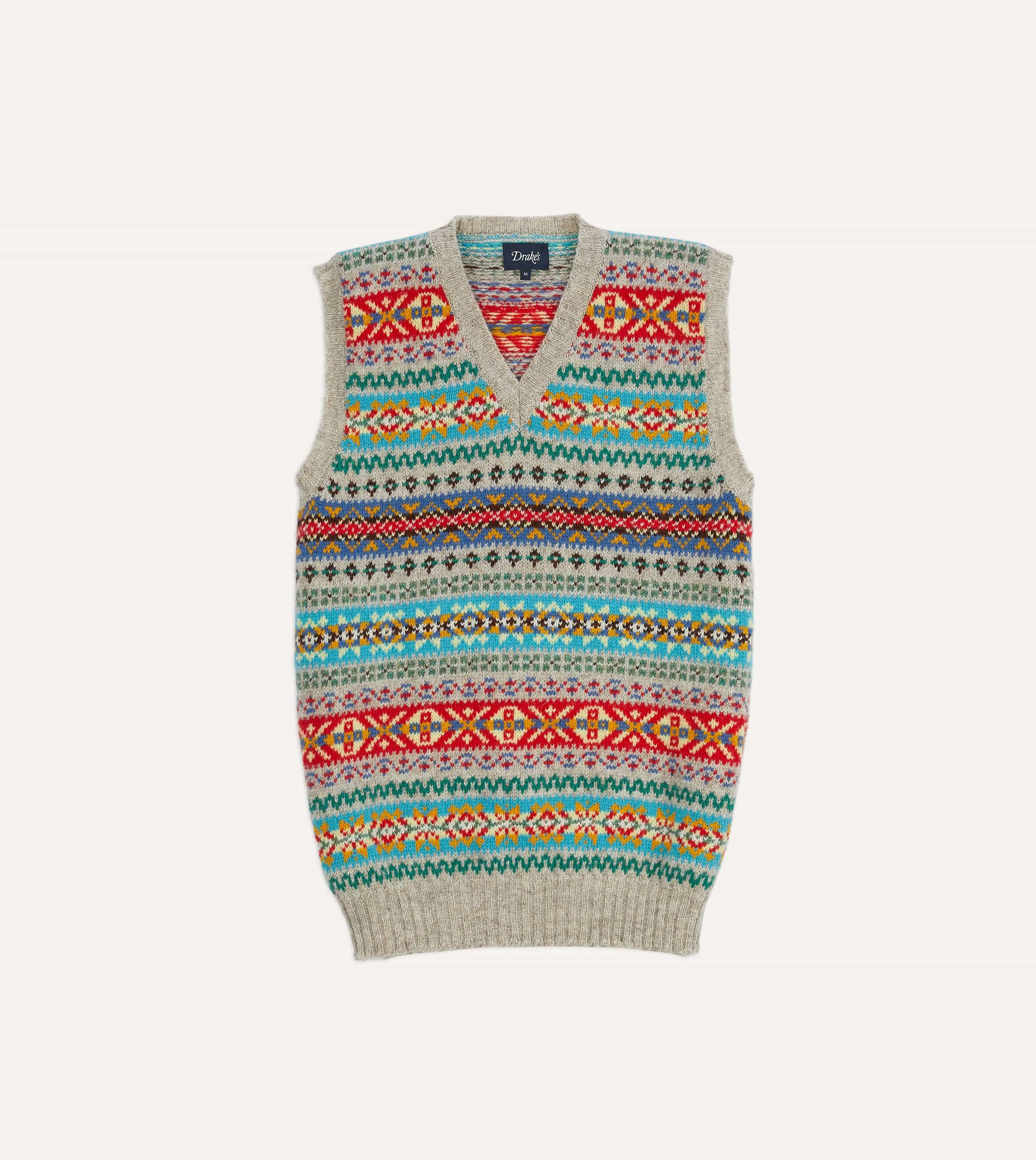 Multicoloured Fair Isle Lambswool Sleeveless V-Neck Jumper sold by Drake's London