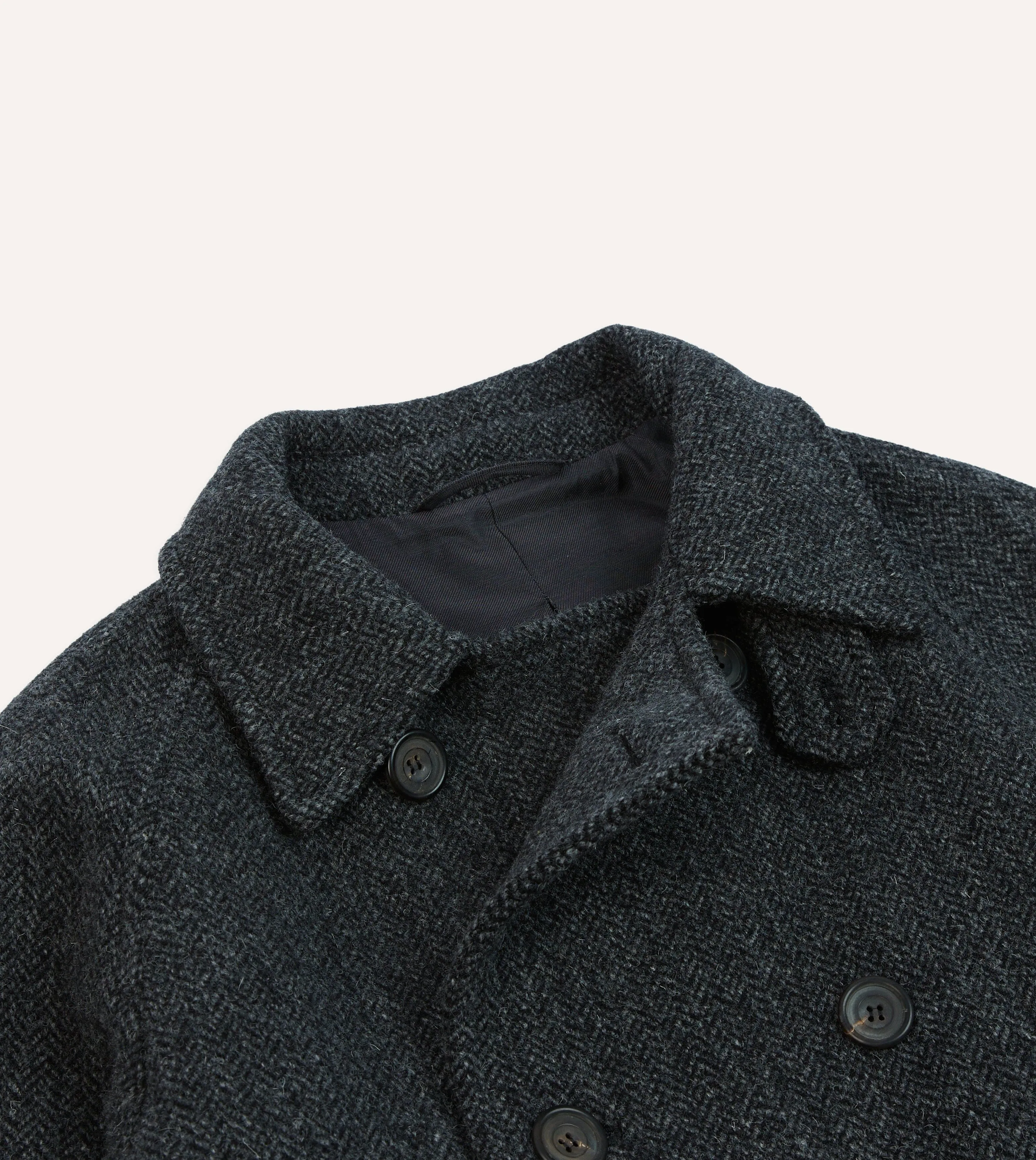 Grey Herringbone Wool Double-Breasted Raglan Coat sold by Drake's London product image thumbnail 3
