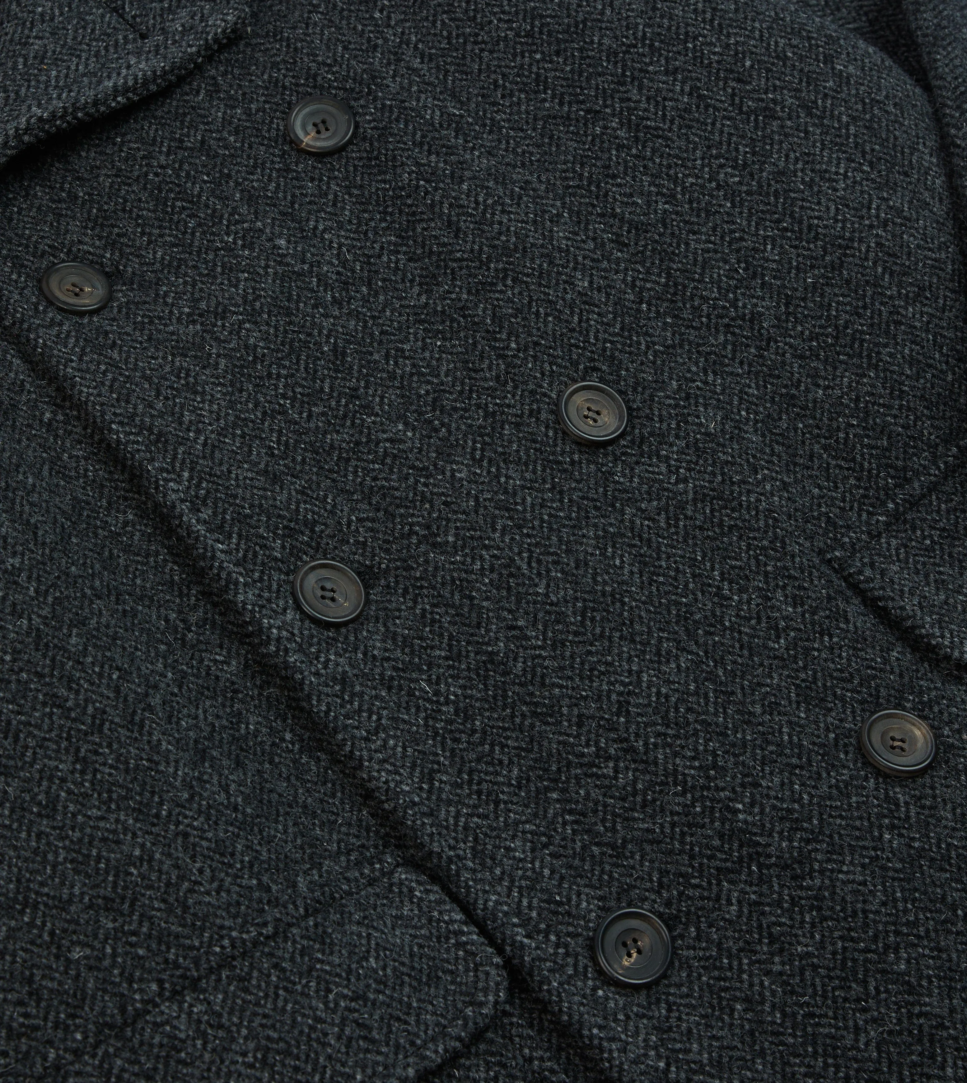 Grey Herringbone Wool Double-Breasted Raglan Coat sold by Drake's London product image thumbnail 5