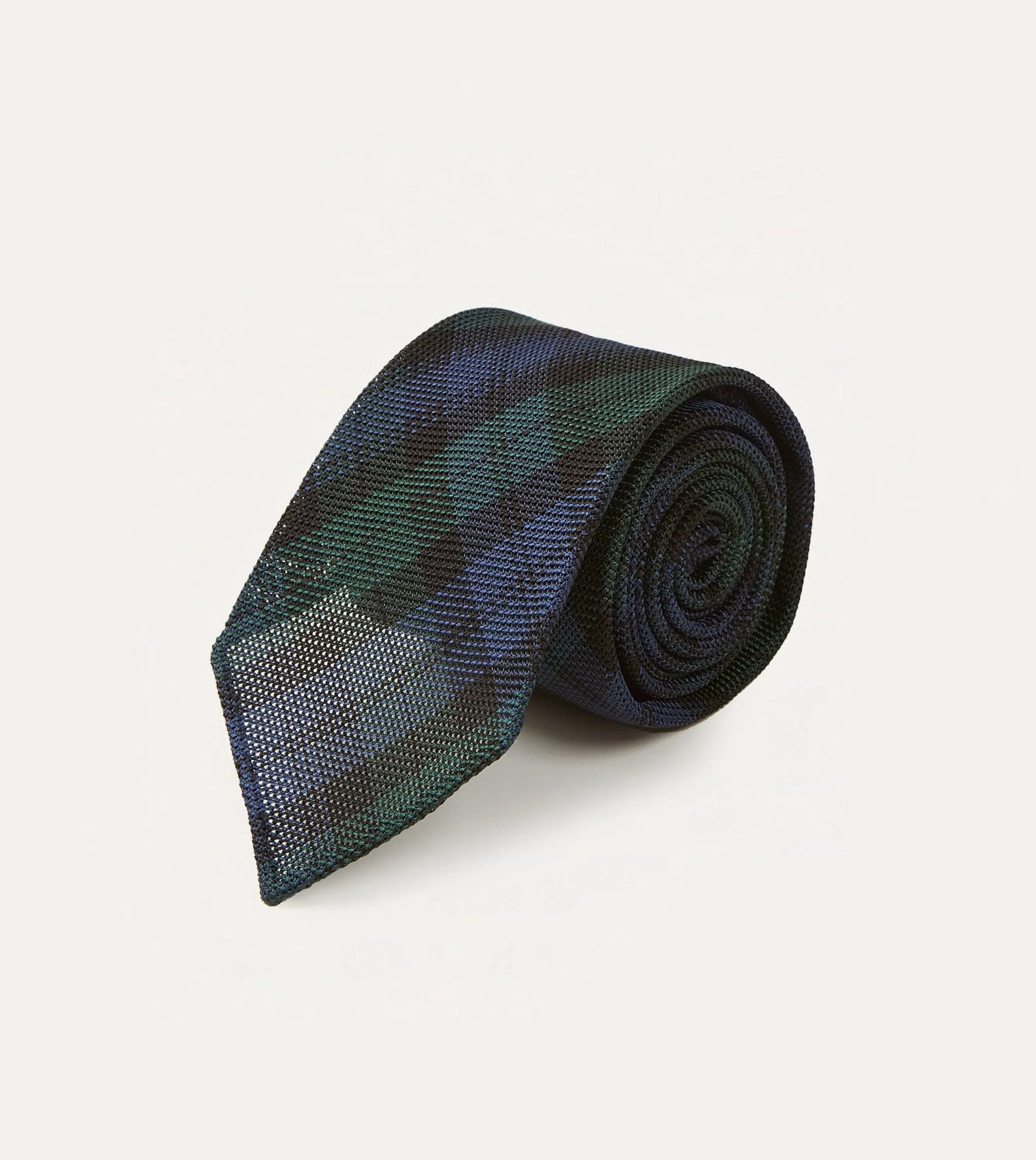 Blackwatch Fine Woven Grenadine Silk Hand Rolled Tie sold by Drake's London product image thumbnail 2
