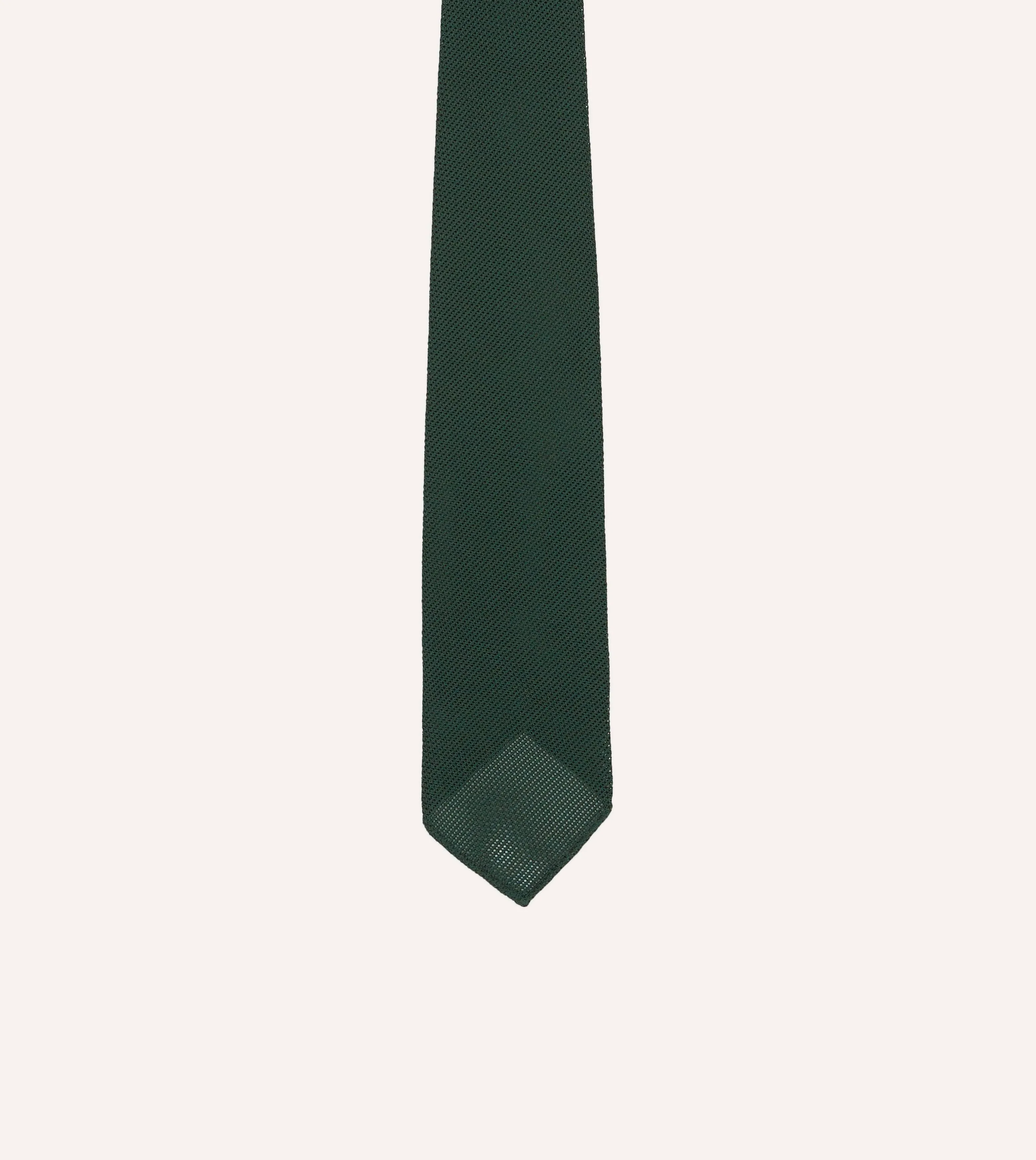 Green Fine Woven Grenadine Silk Hand Rolled Tie sold by Drake's London product image thumbnail 4