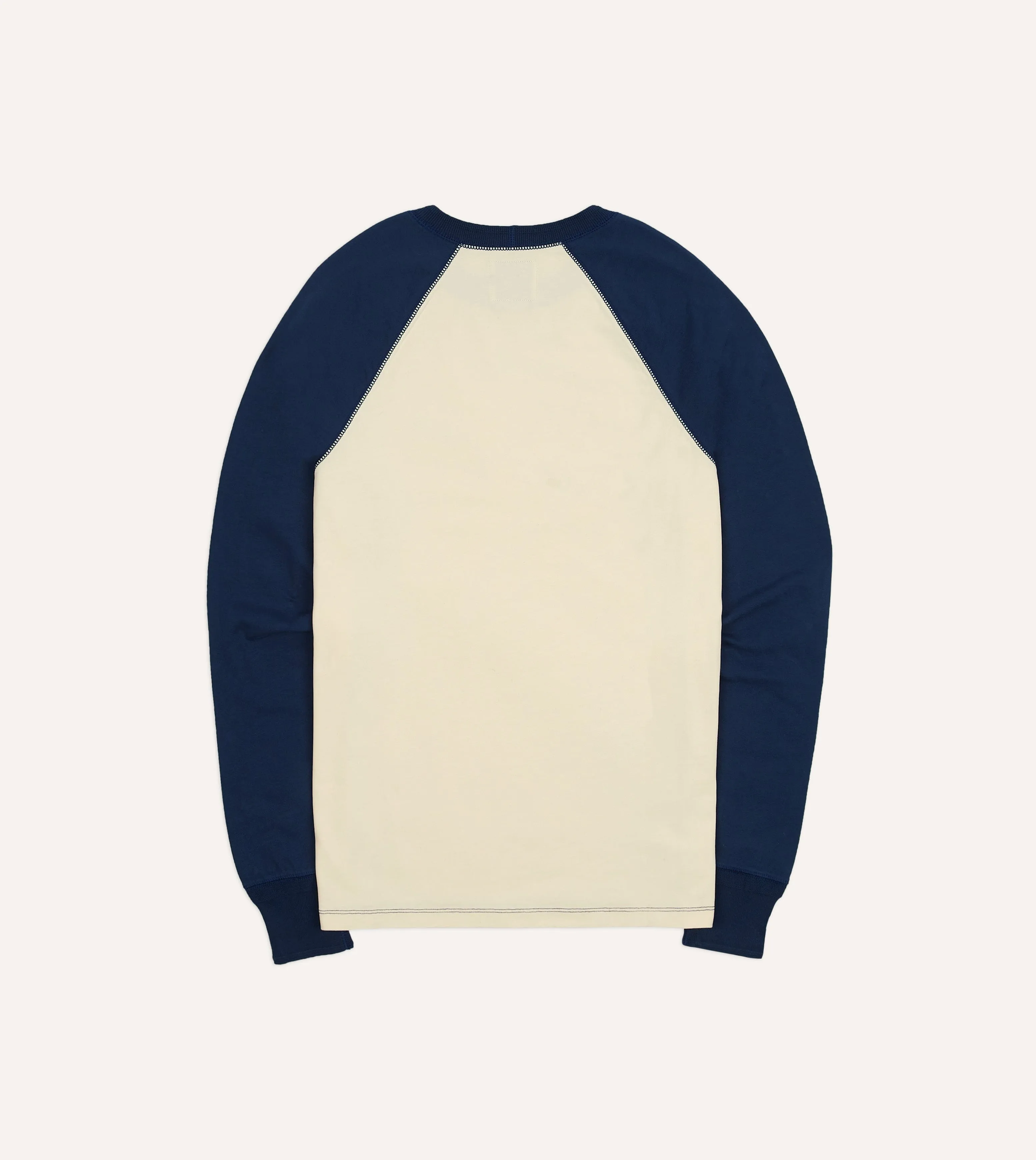 Ecru and Navy Raglan Sleeve Hiking T-Shirt sold by Drake's London product image thumbnail 5