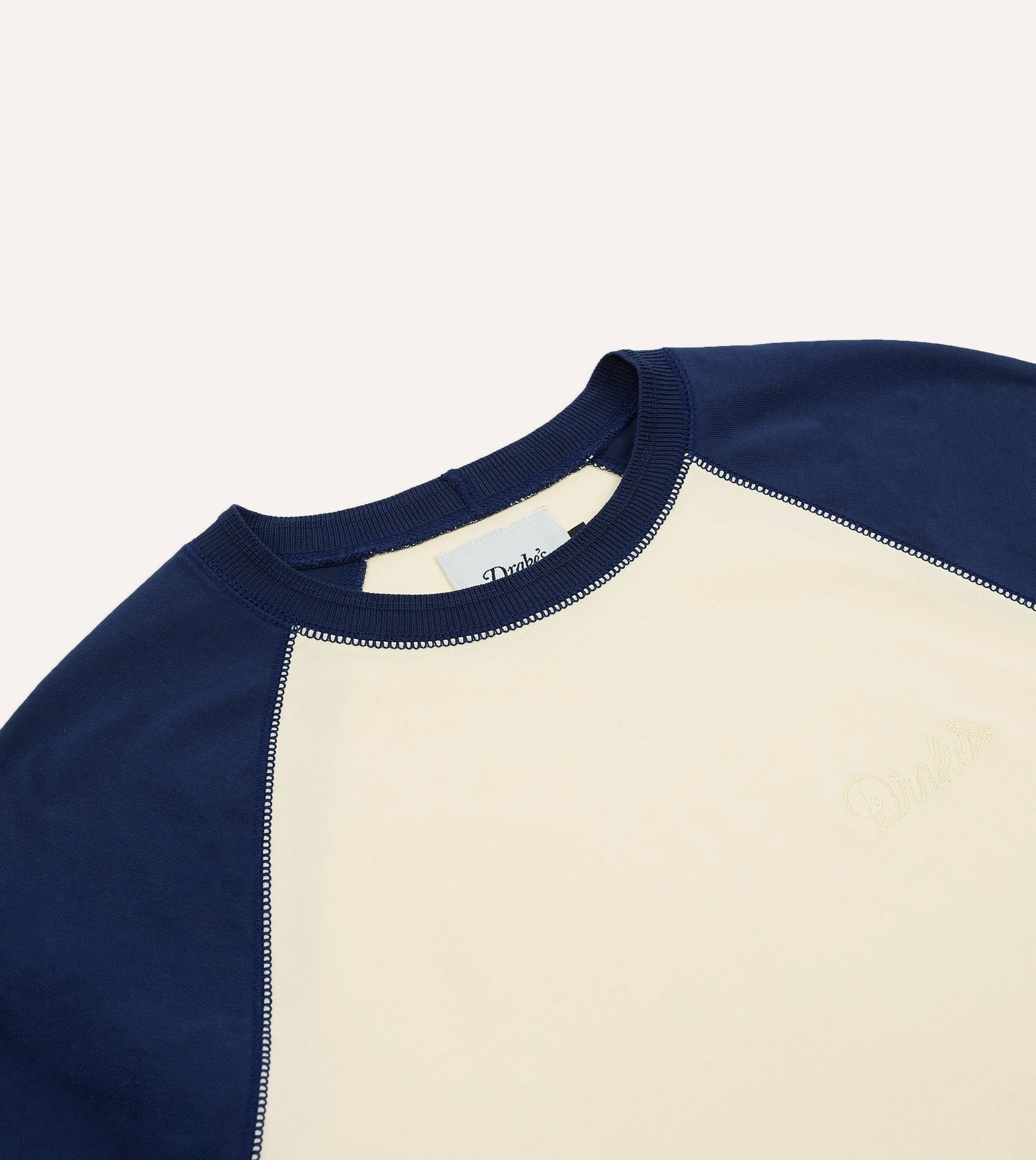 Ecru and Navy Raglan Sleeve Hiking T-Shirt sold by Drake's London product image thumbnail 3