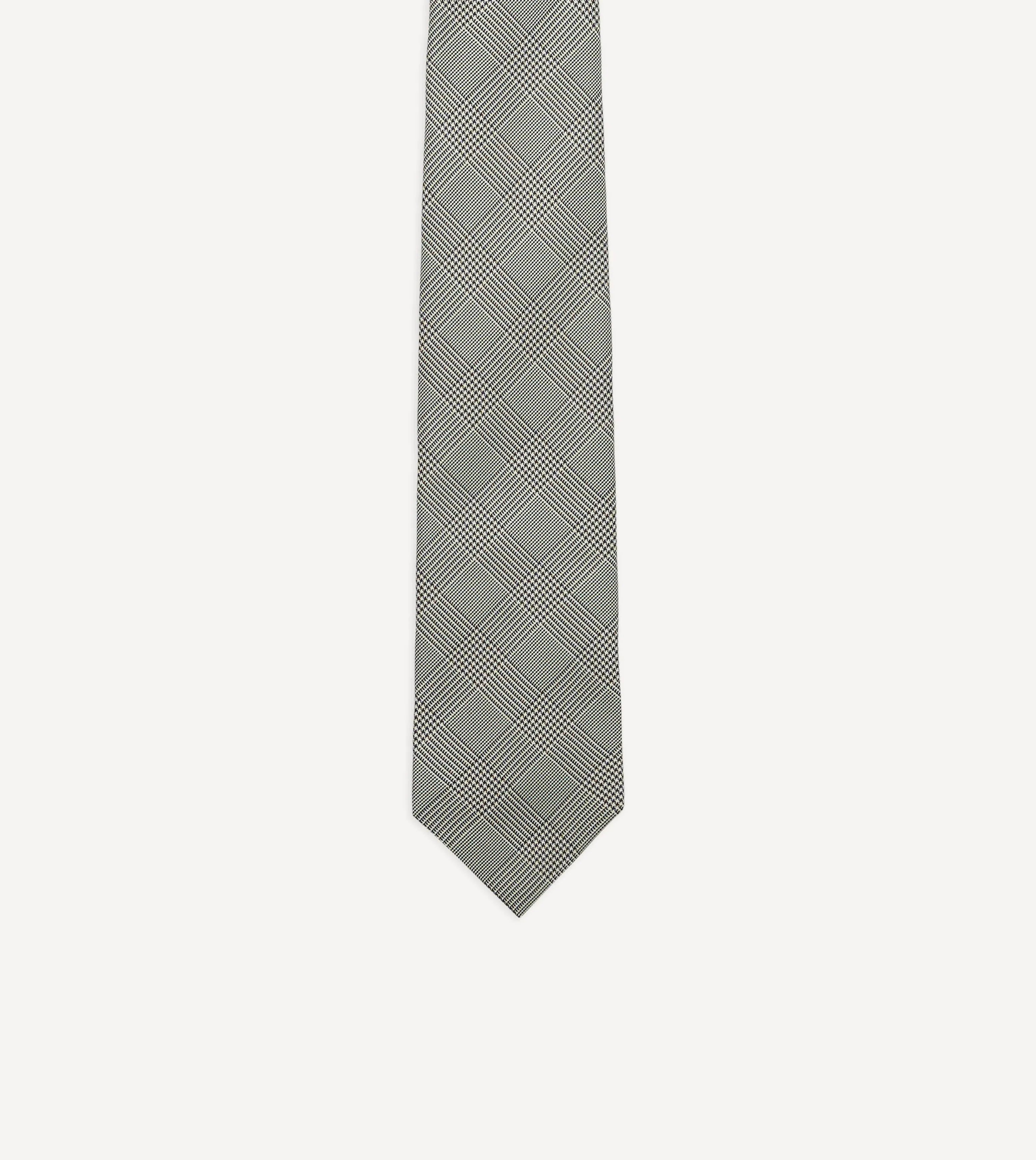 Grey Prince of Wales Check Tipped Silk Tie sold by Drake's London product image thumbnail 4