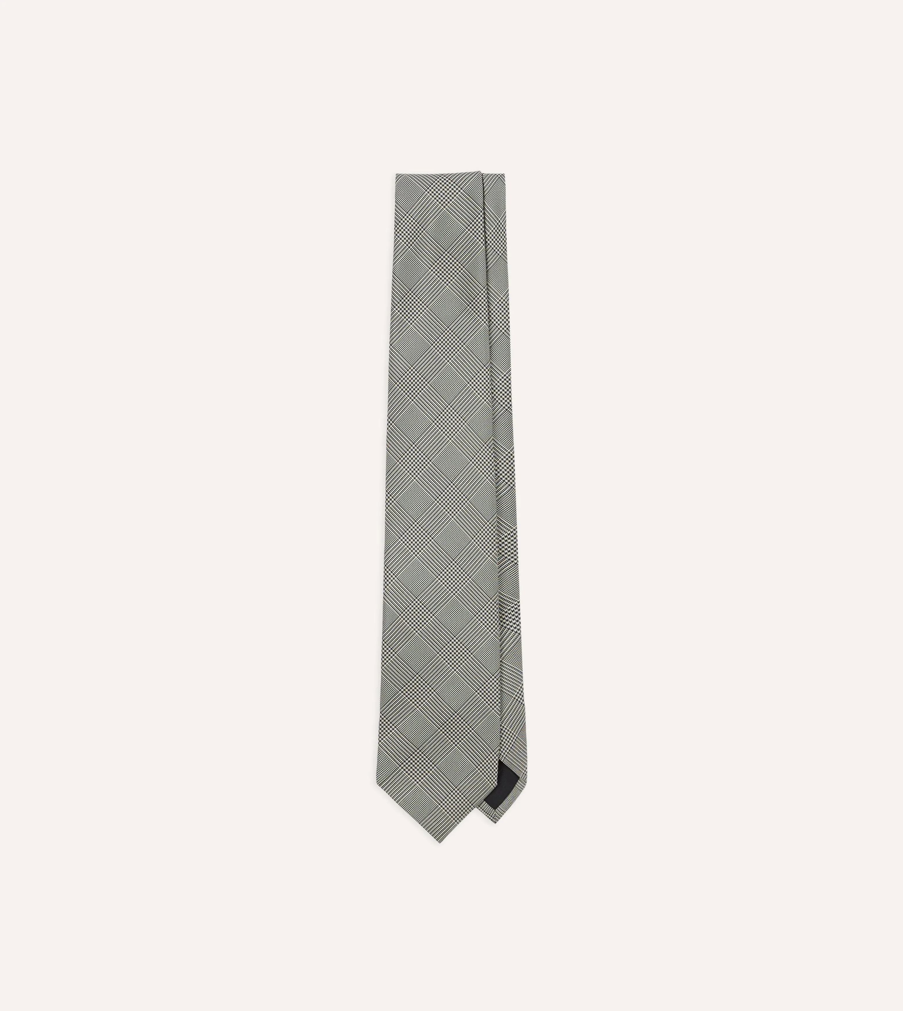 Grey Prince of Wales Check Tipped Silk Tie sold by Drake's London