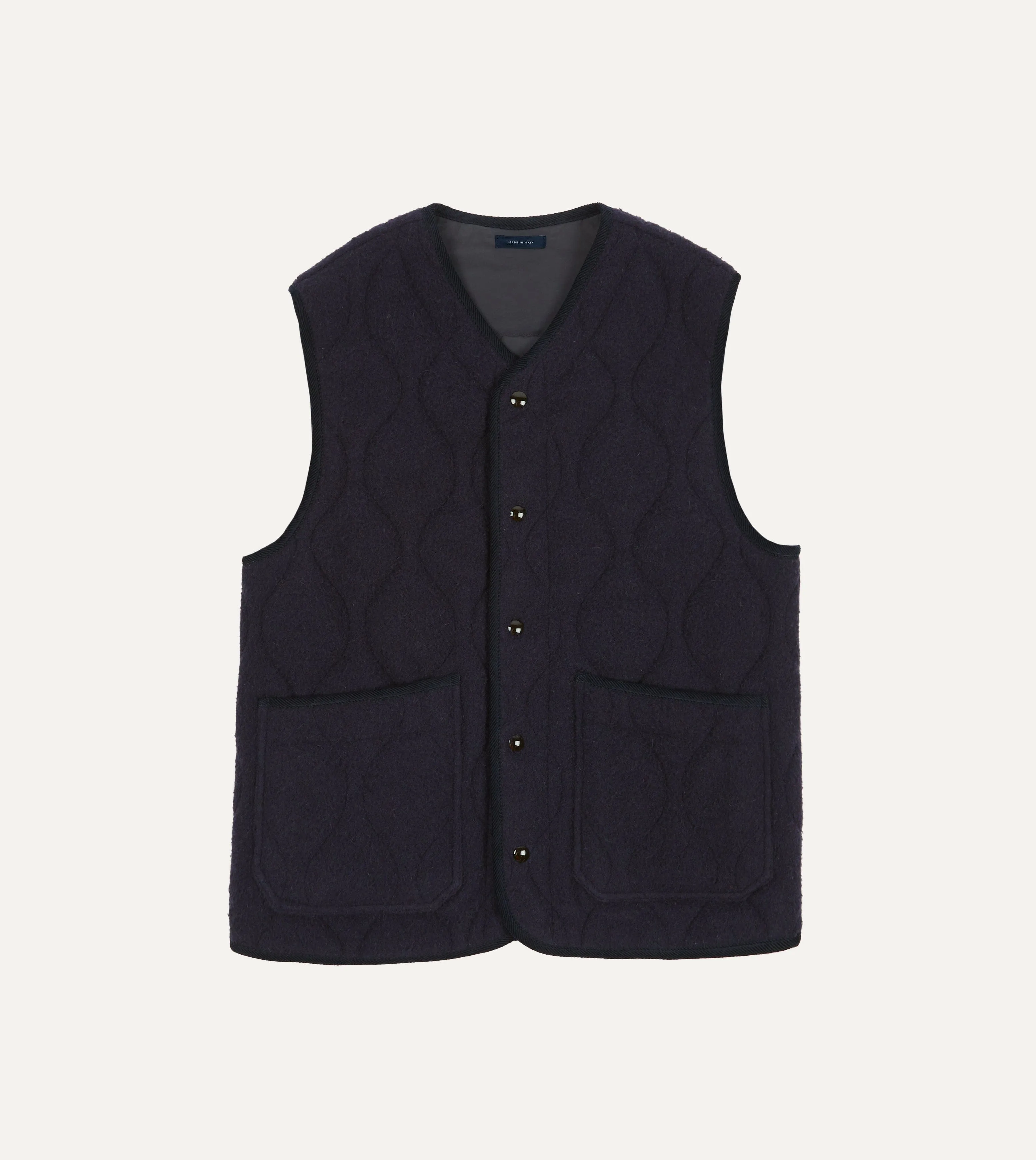 Navy Quilted Casentino Snap Vest sold by Drake's London