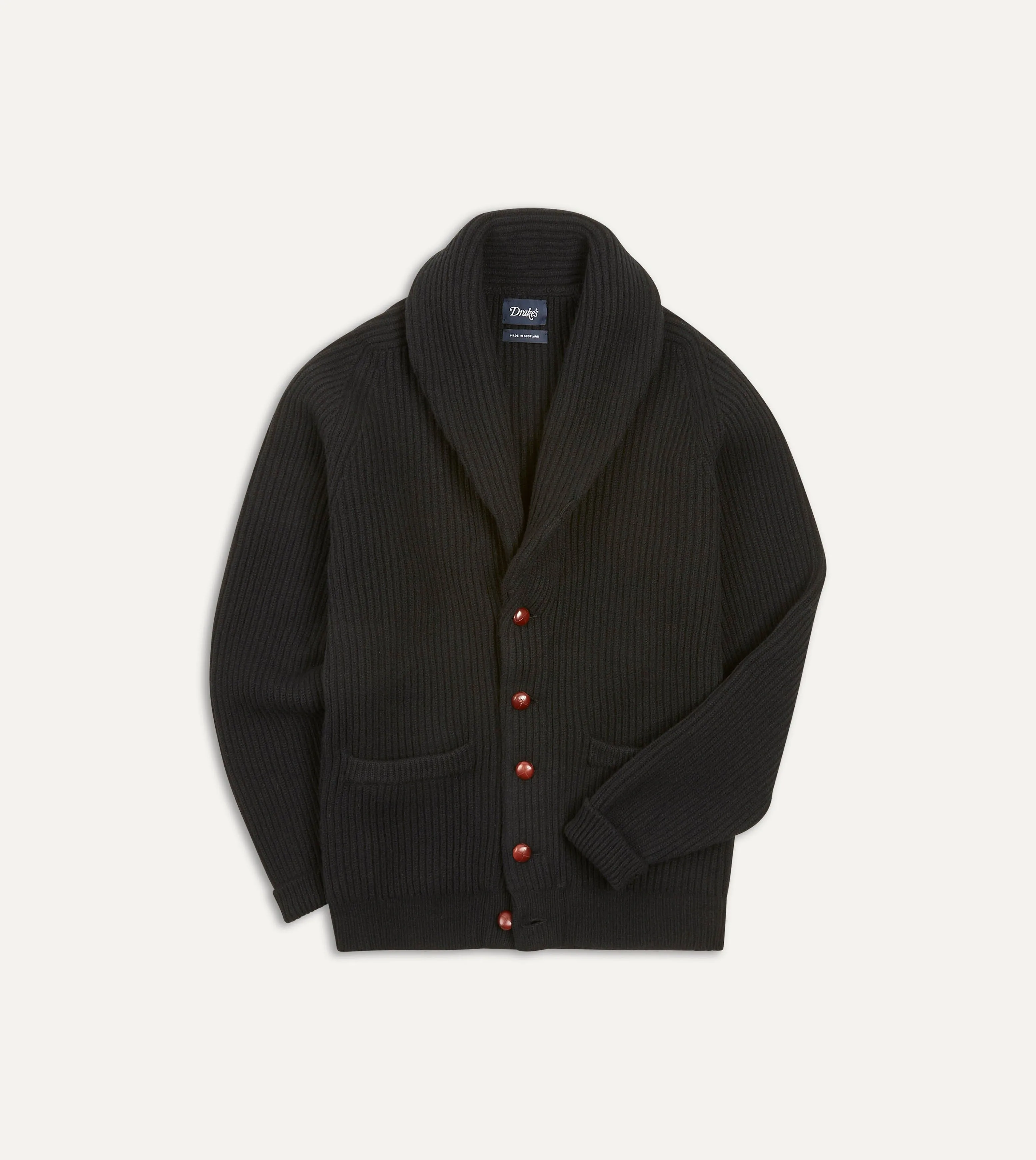 Black Lambswool Shawl Collar Cardigan sold by Drake's London