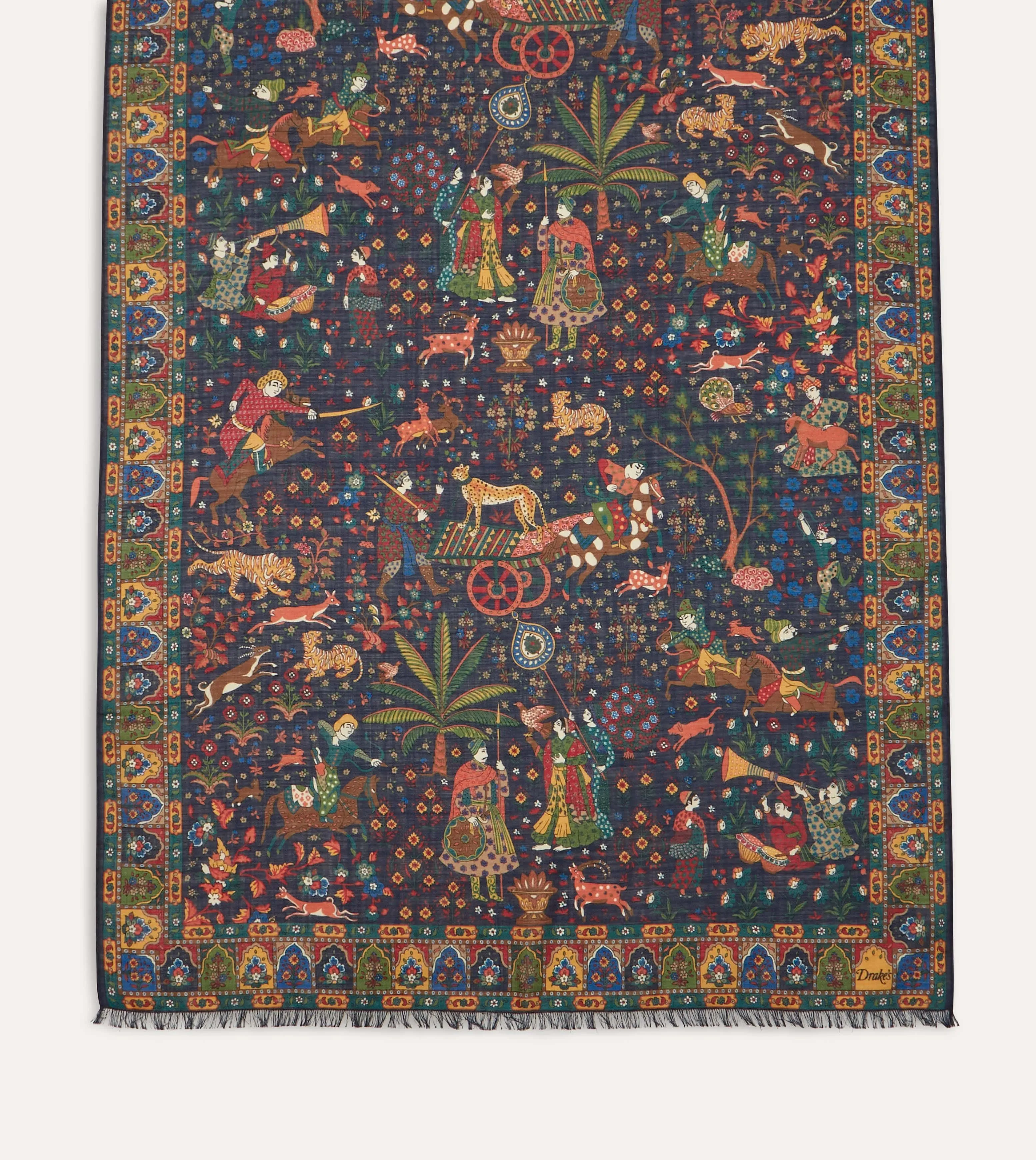Navy Mughal Hunter Print Wool-Silk Scarf sold by Drake's London product image thumbnail 4