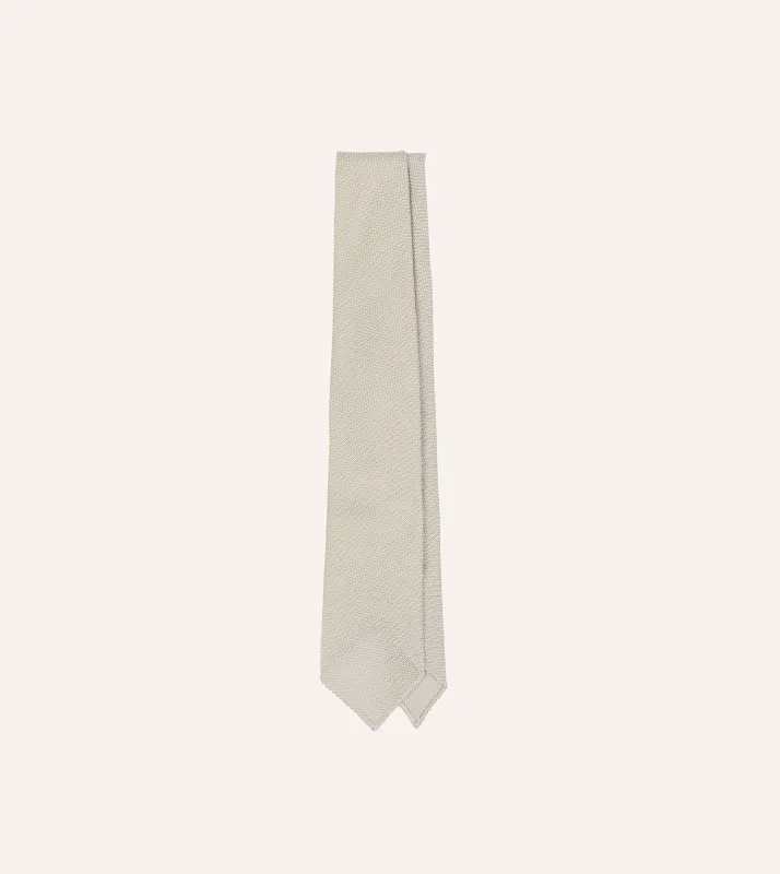 Ecru Fine Woven Grenadine Silk Hand Rolled Tie sold by Drake's London