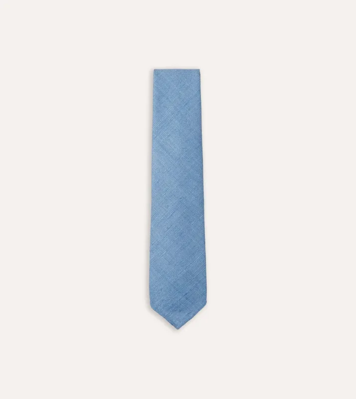 Blue Tussah Hand Rolled Silk Tie sold by Drake's London