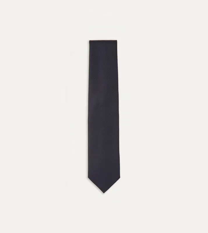 Navy Silk Twill Tipped Tie sold by Drake's London