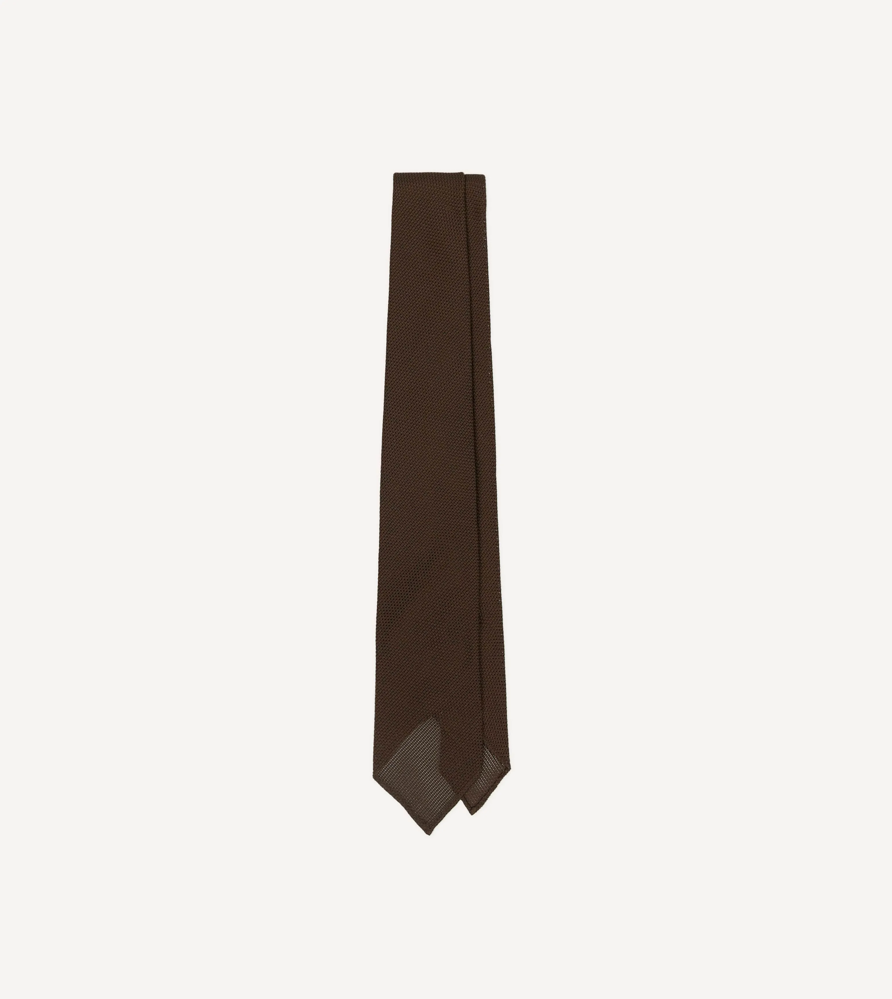 Brown Fine Woven Grenadine Silk Hand Rolled Tie sold by Drake's London