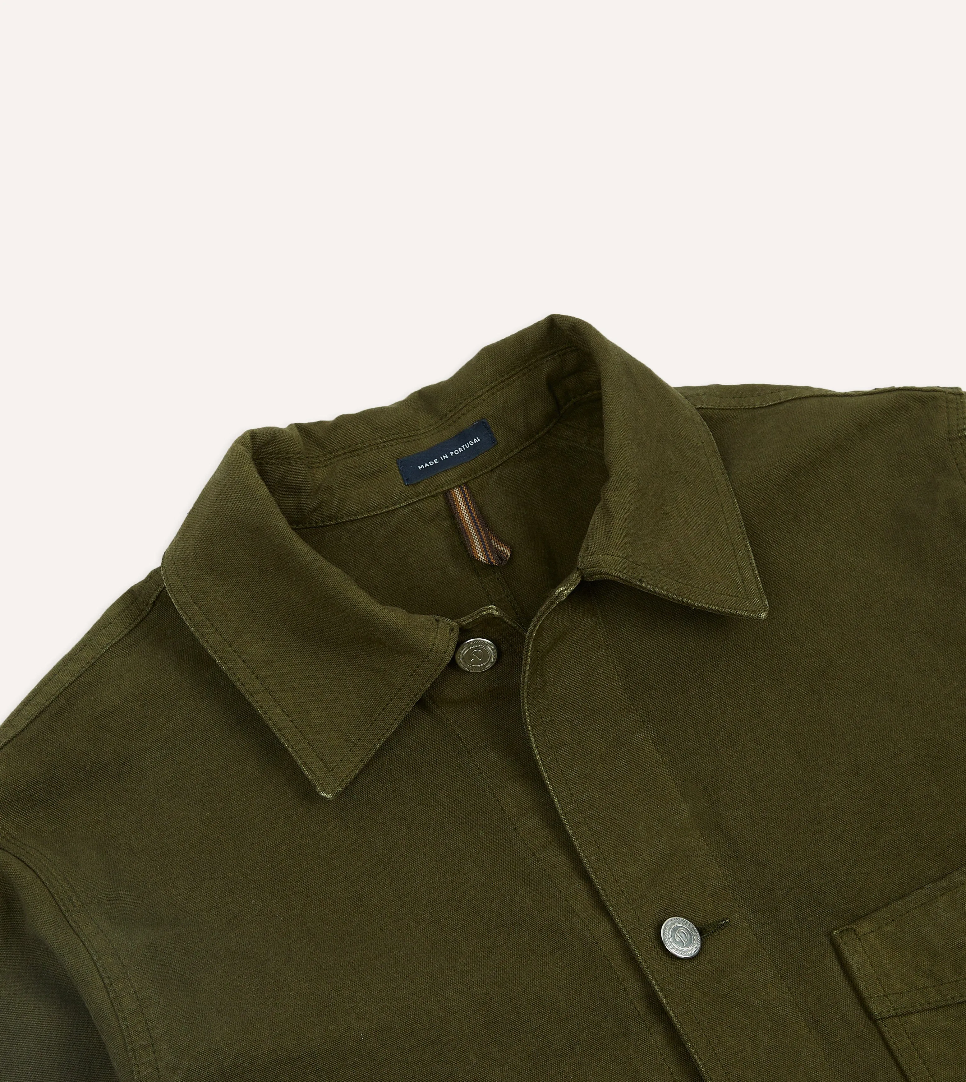 Olive Cotton Duck Canvas Five-Pocket Chore Jacket sold by Drake's London product image thumbnail 3