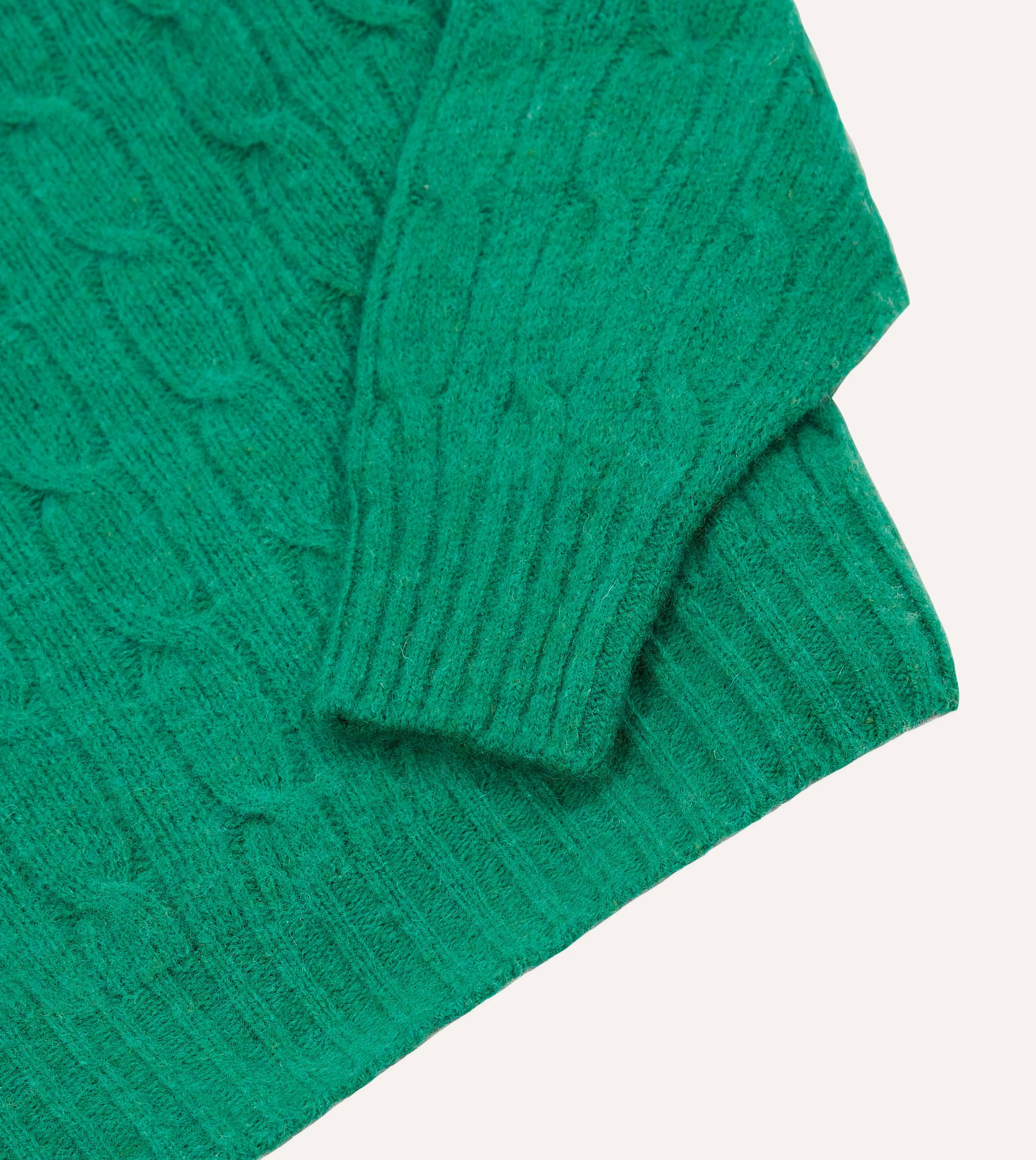 Green Brushed Shetland Cable Knit Crew Neck Jumper sold by Drake's London product image thumbnail 4
