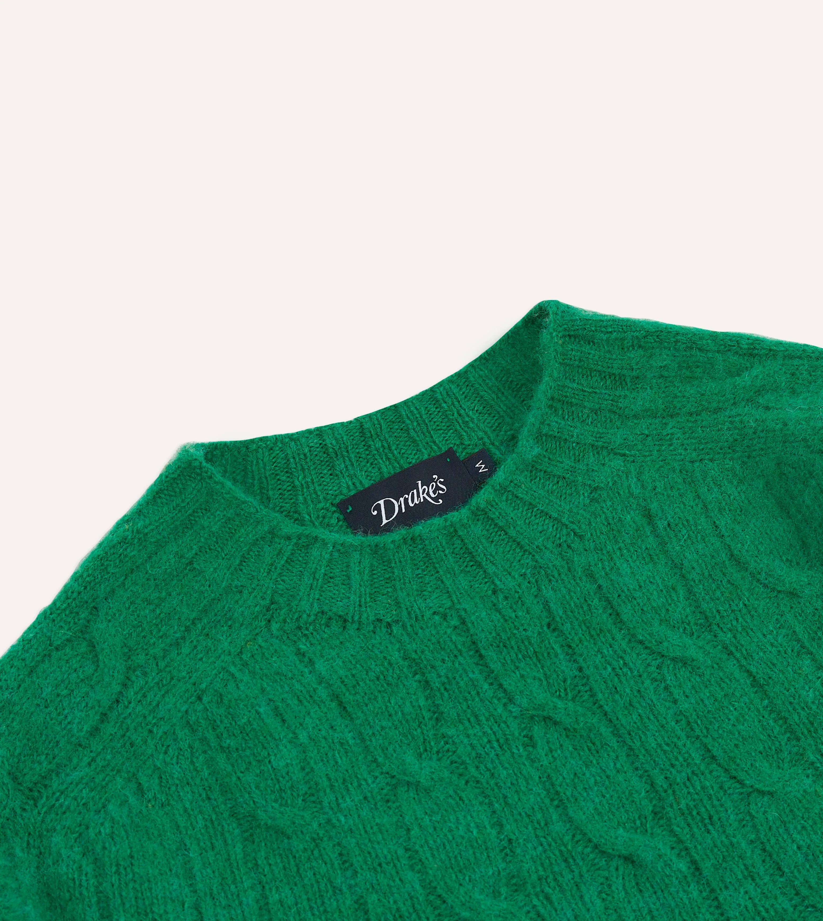 Green Brushed Shetland Cable Knit Crew Neck Jumper sold by Drake's London product image thumbnail 3