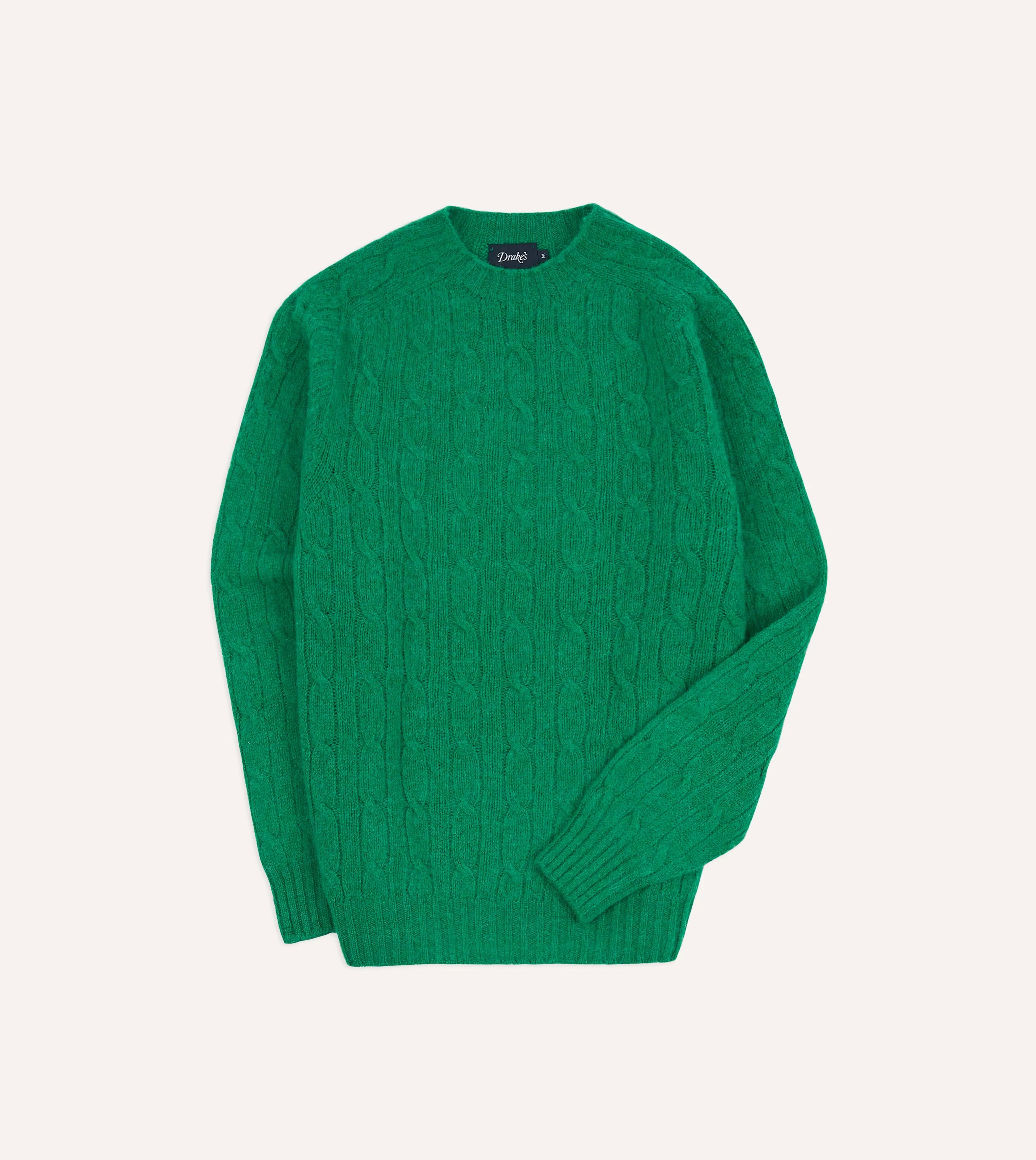 Green Brushed Shetland Cable Knit Crew Neck Jumper sold by Drake's London