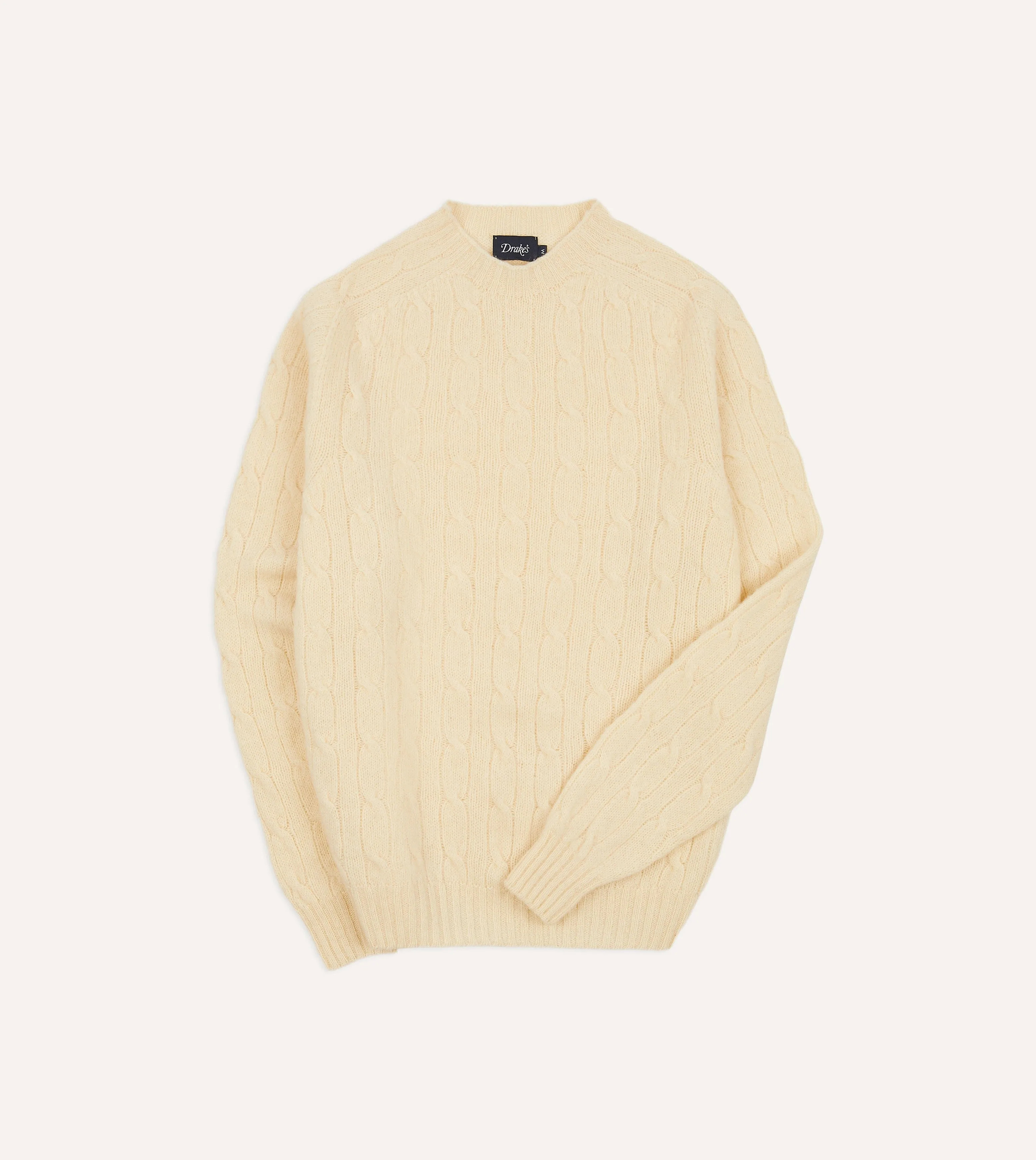 Ecru Brushed Shetland Cable Knit Crew Neck Jumper sold by Drake's London