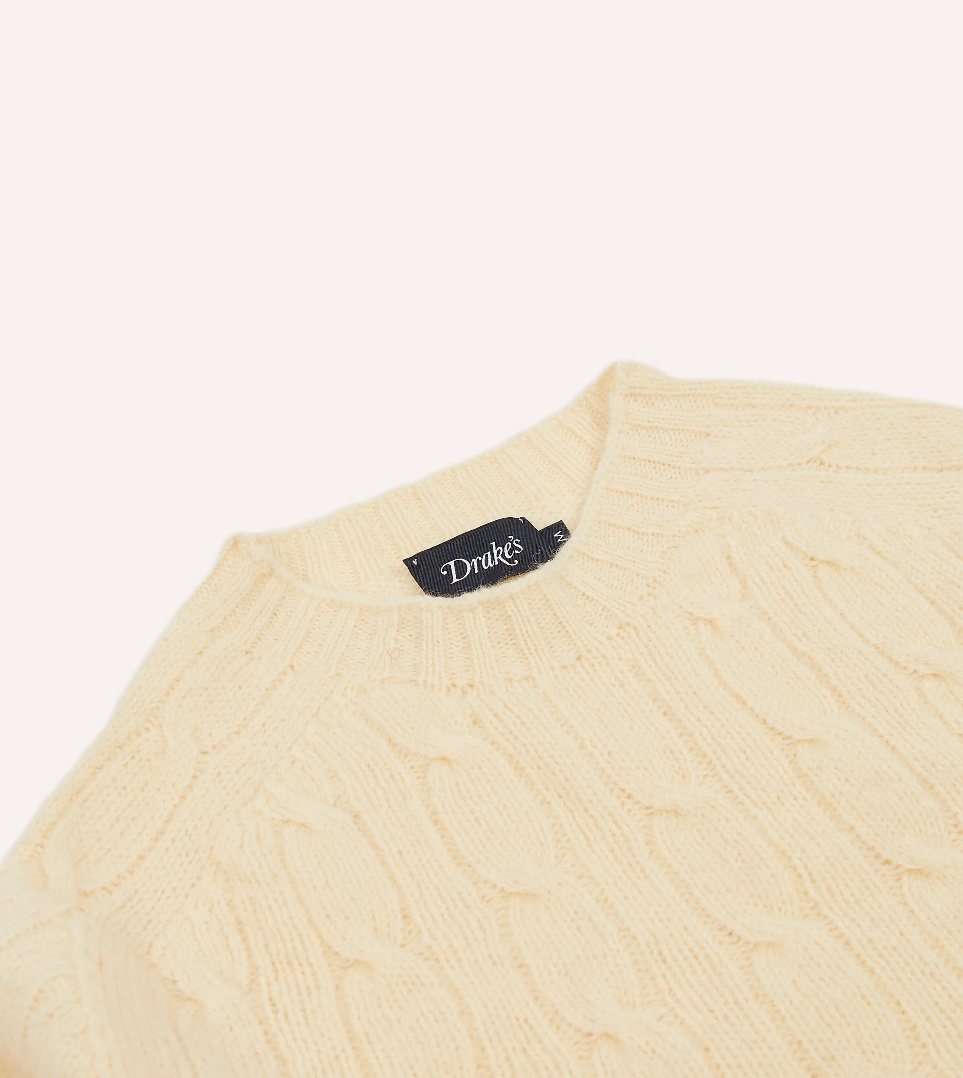 Ecru Brushed Shetland Cable Knit Crew Neck Jumper sold by Drake's London product image thumbnail 3