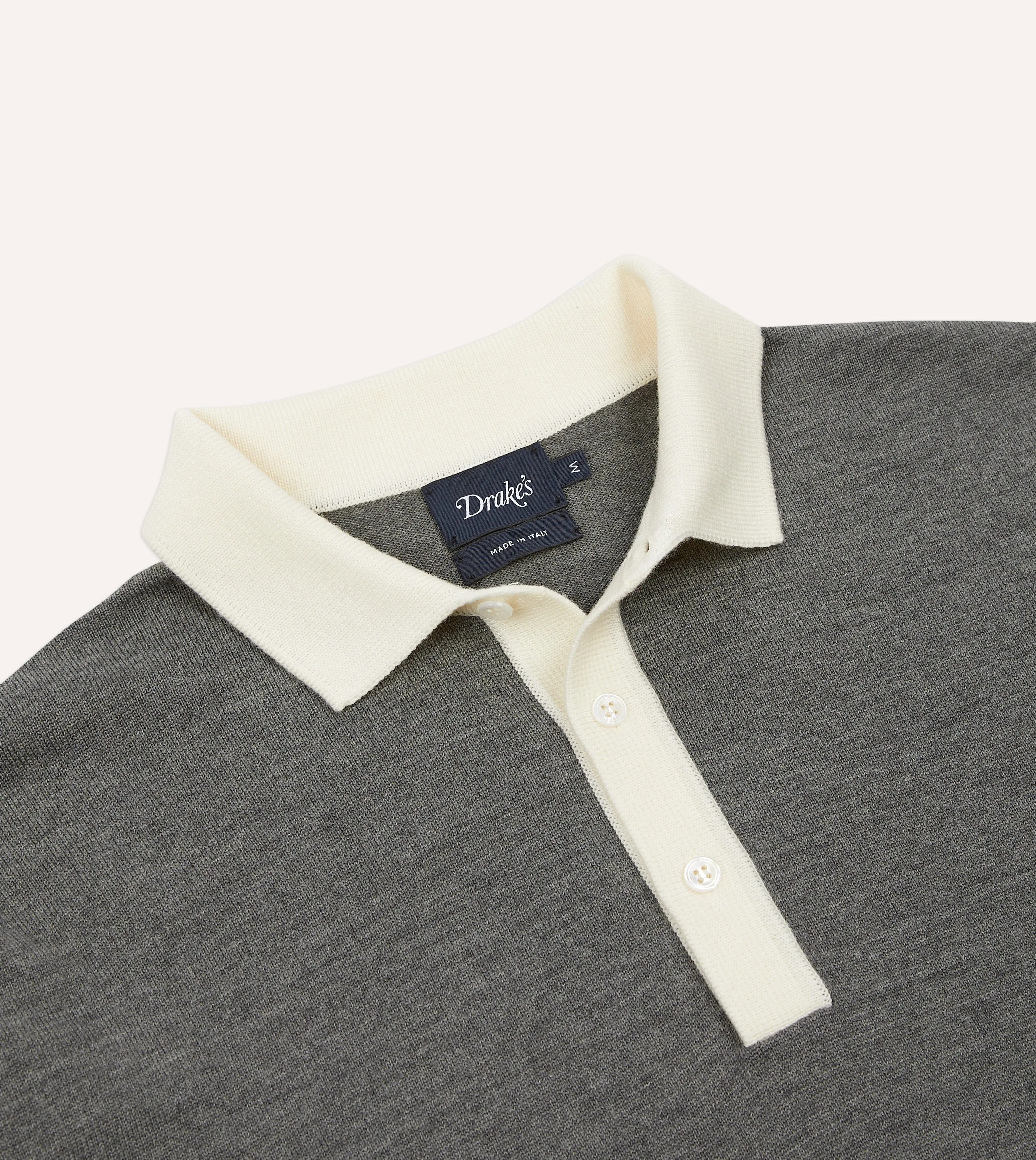 Grey Merino Wool Knitted Rugby Shirt sold by Drake's London product image thumbnail 3