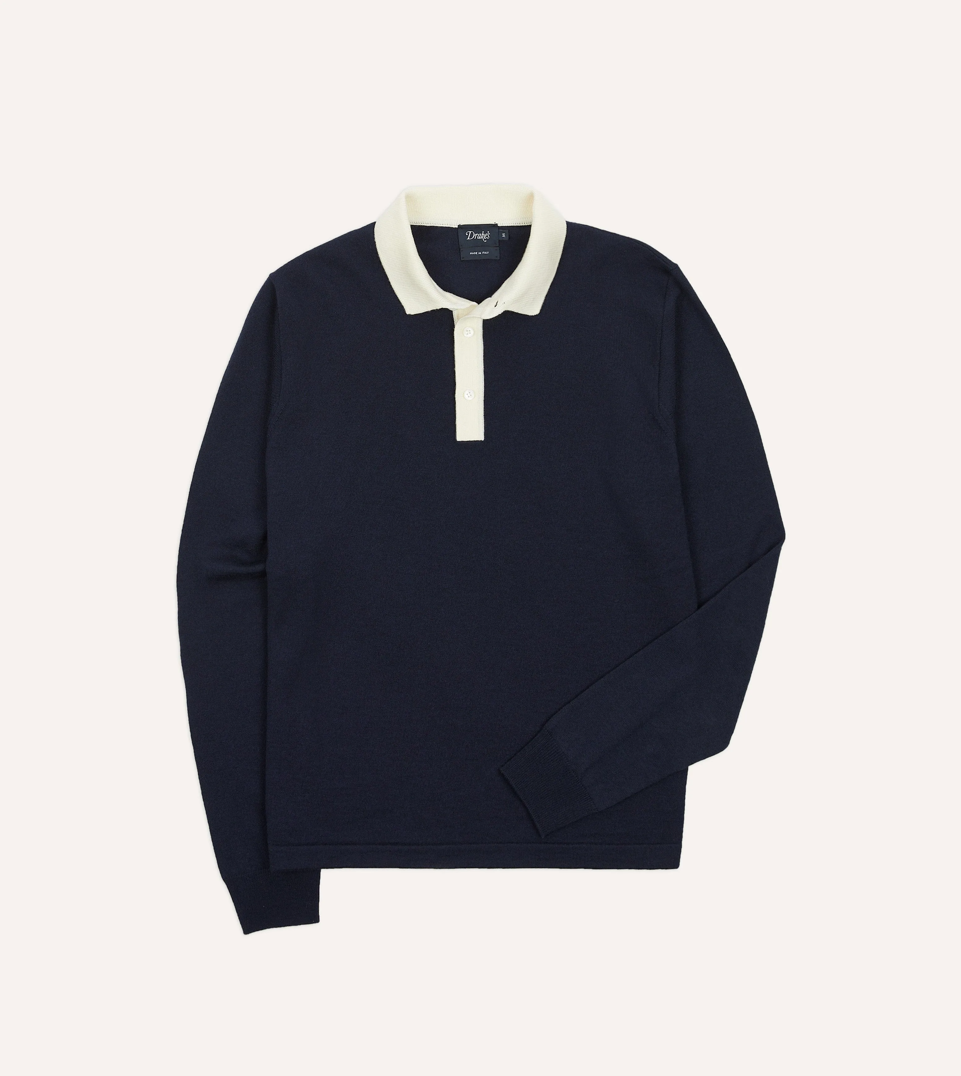 Navy Merino Wool Knitted Rugby Shirt sold by Drake's London