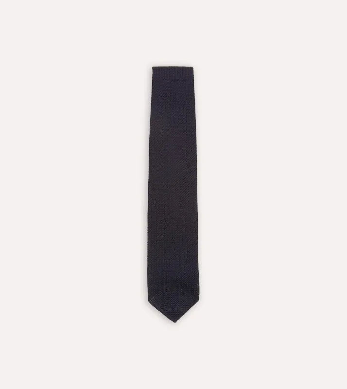 Dark Navy Hand Rolled Large Knot Grenadine Tie sold by Drake's London