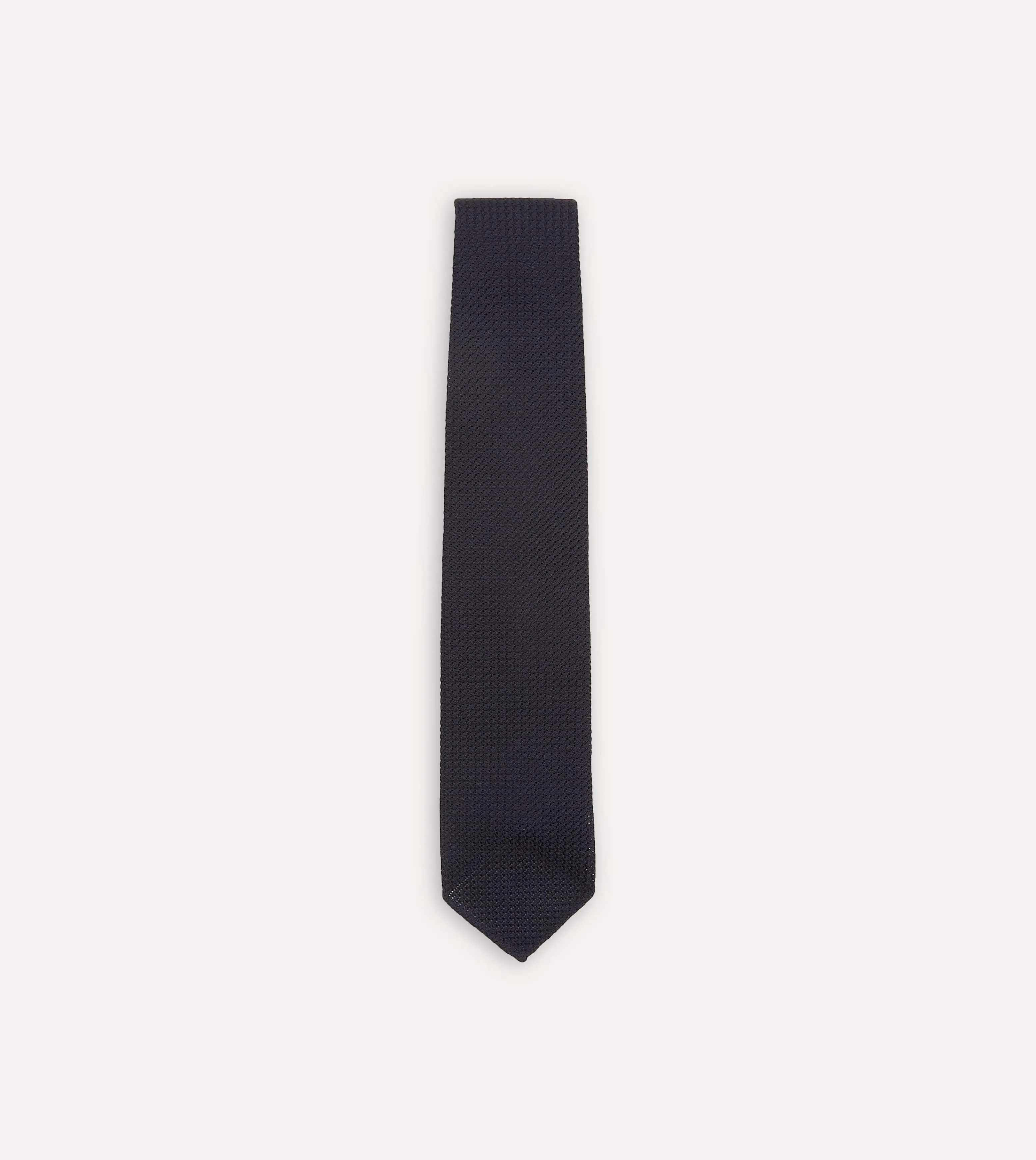 Dark Navy Hand Rolled Large Knot Grenadine Tie sold by Drake's London