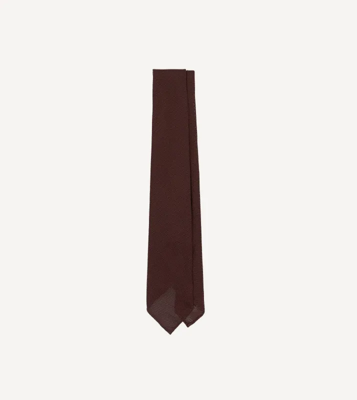 Burgundy Fine Woven Grenadine Silk Hand Rolled Tie sold by Drake's London