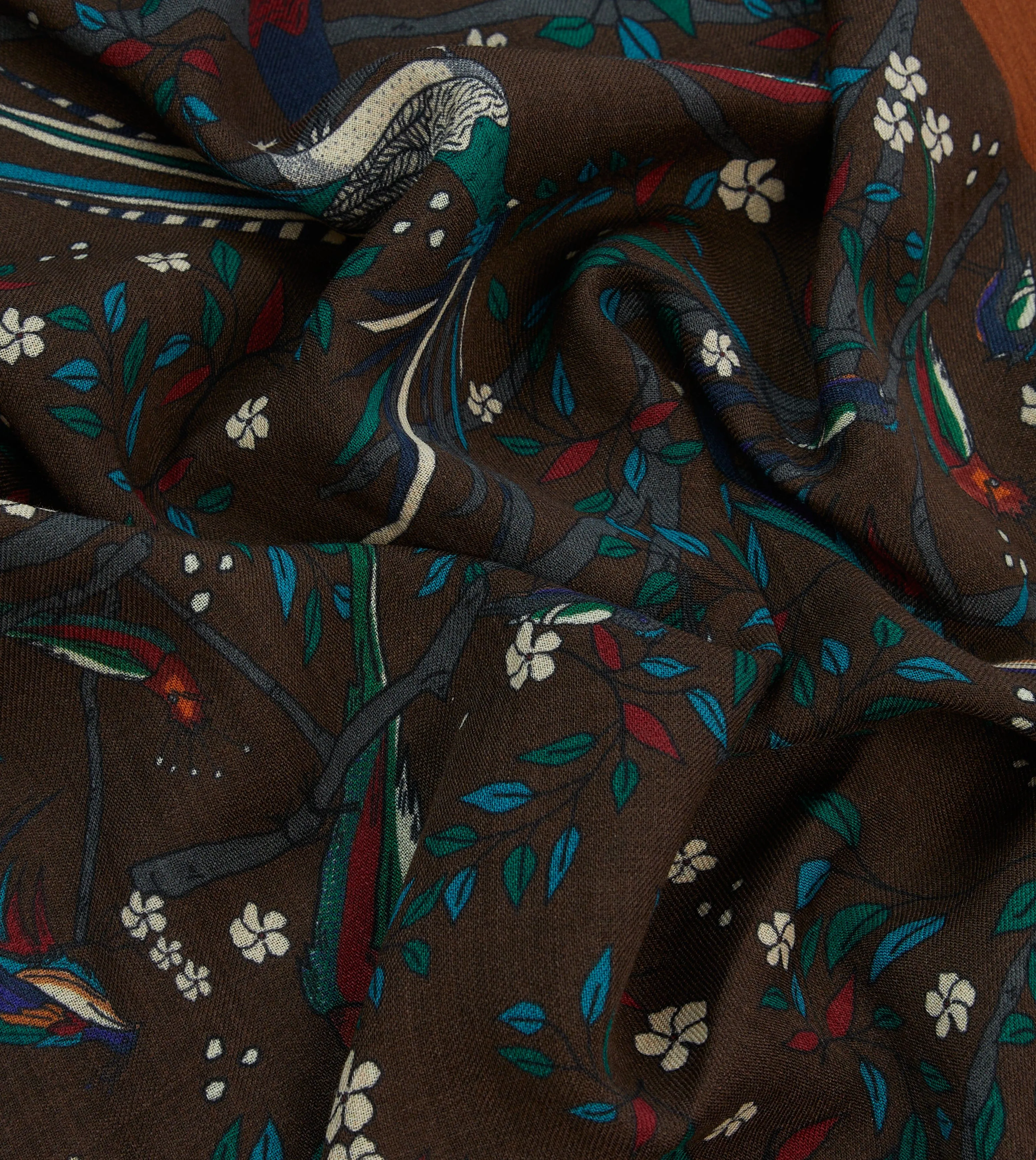 Brown Birds of Paradise Print Wool Scarf sold by Drake's London product image thumbnail 2
