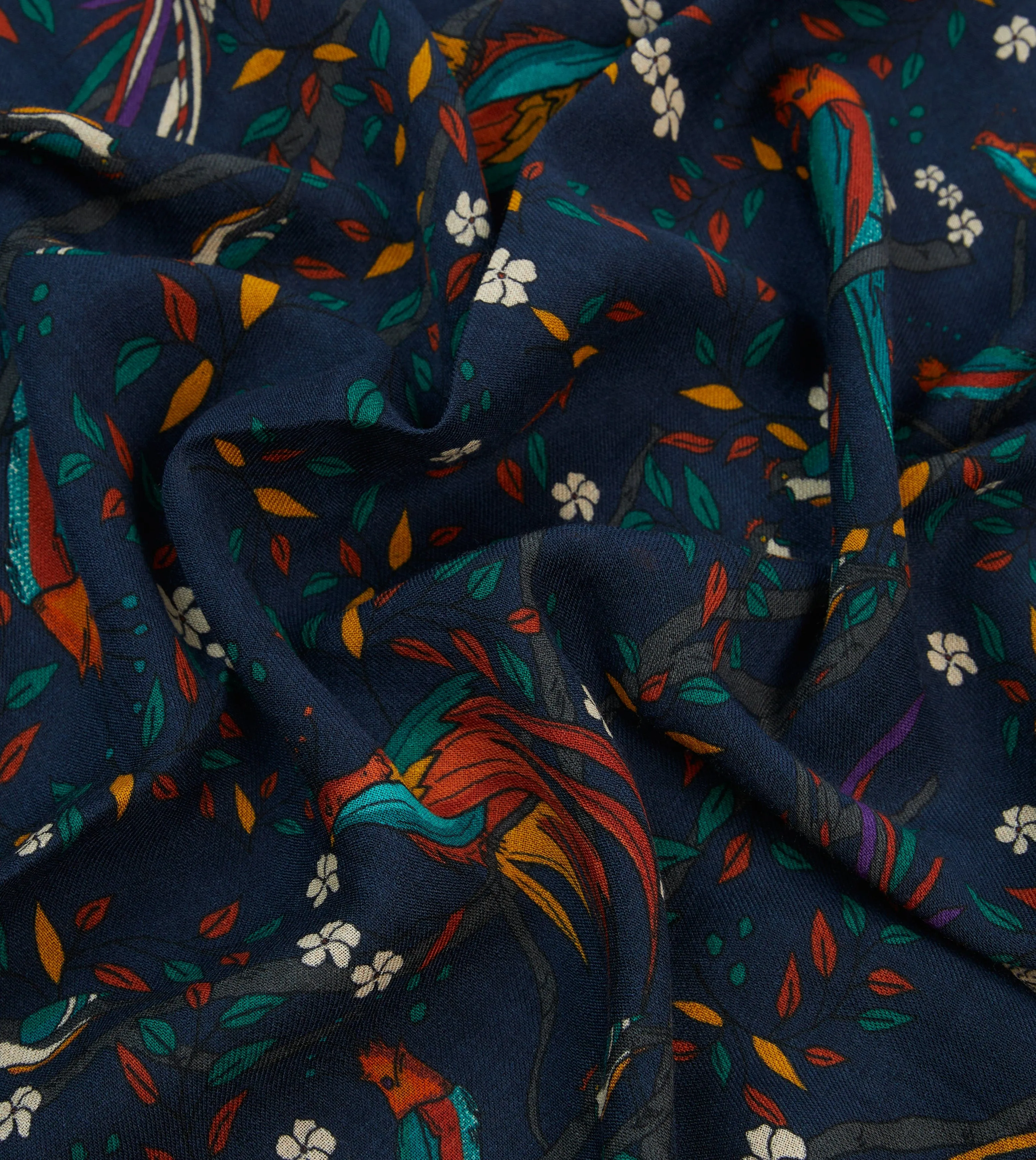 Navy Birds of Paradise Print Wool Scarf sold by Drake's London product image thumbnail 2