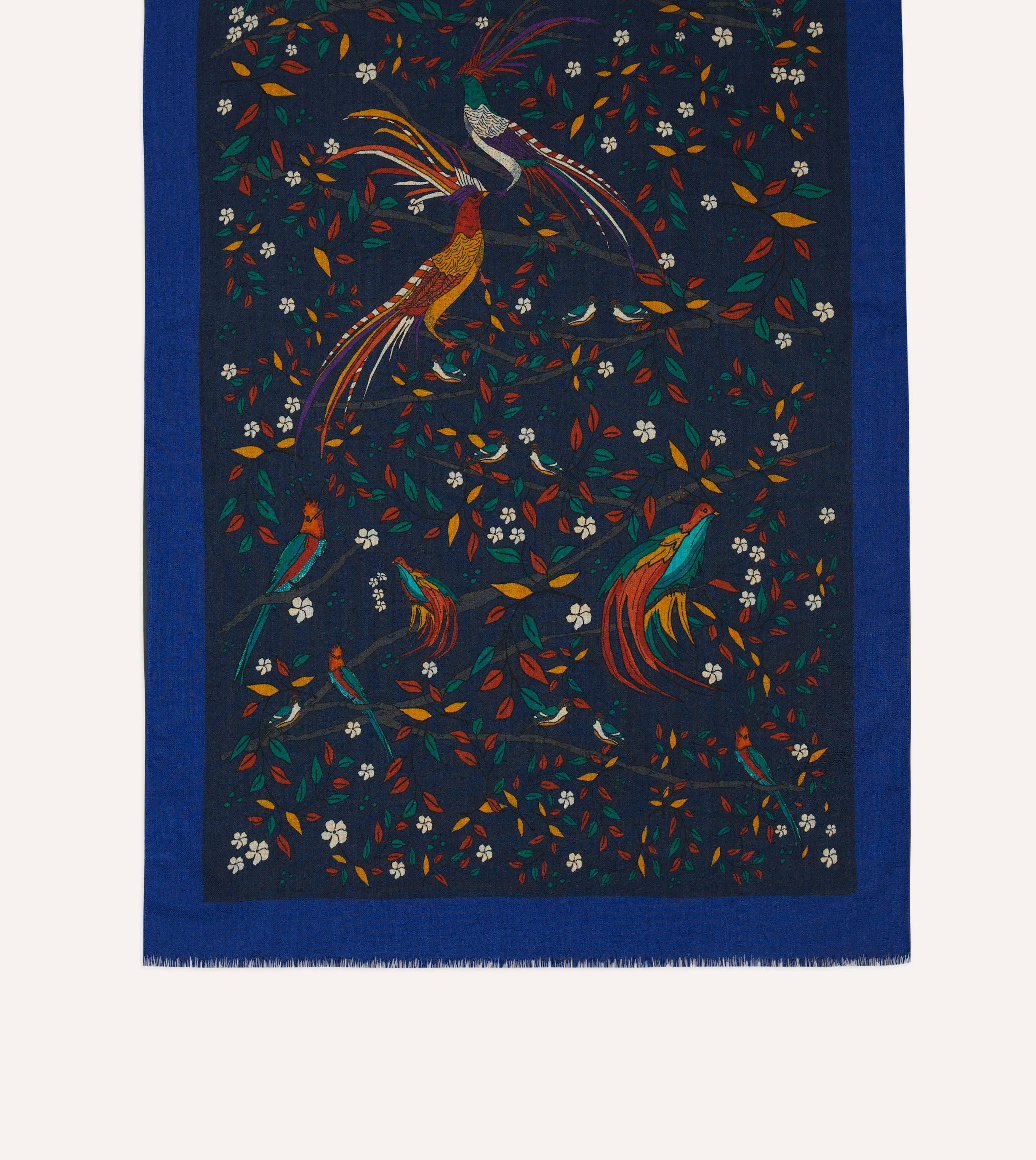 Navy Birds of Paradise Print Wool Scarf sold by Drake's London product image thumbnail 4