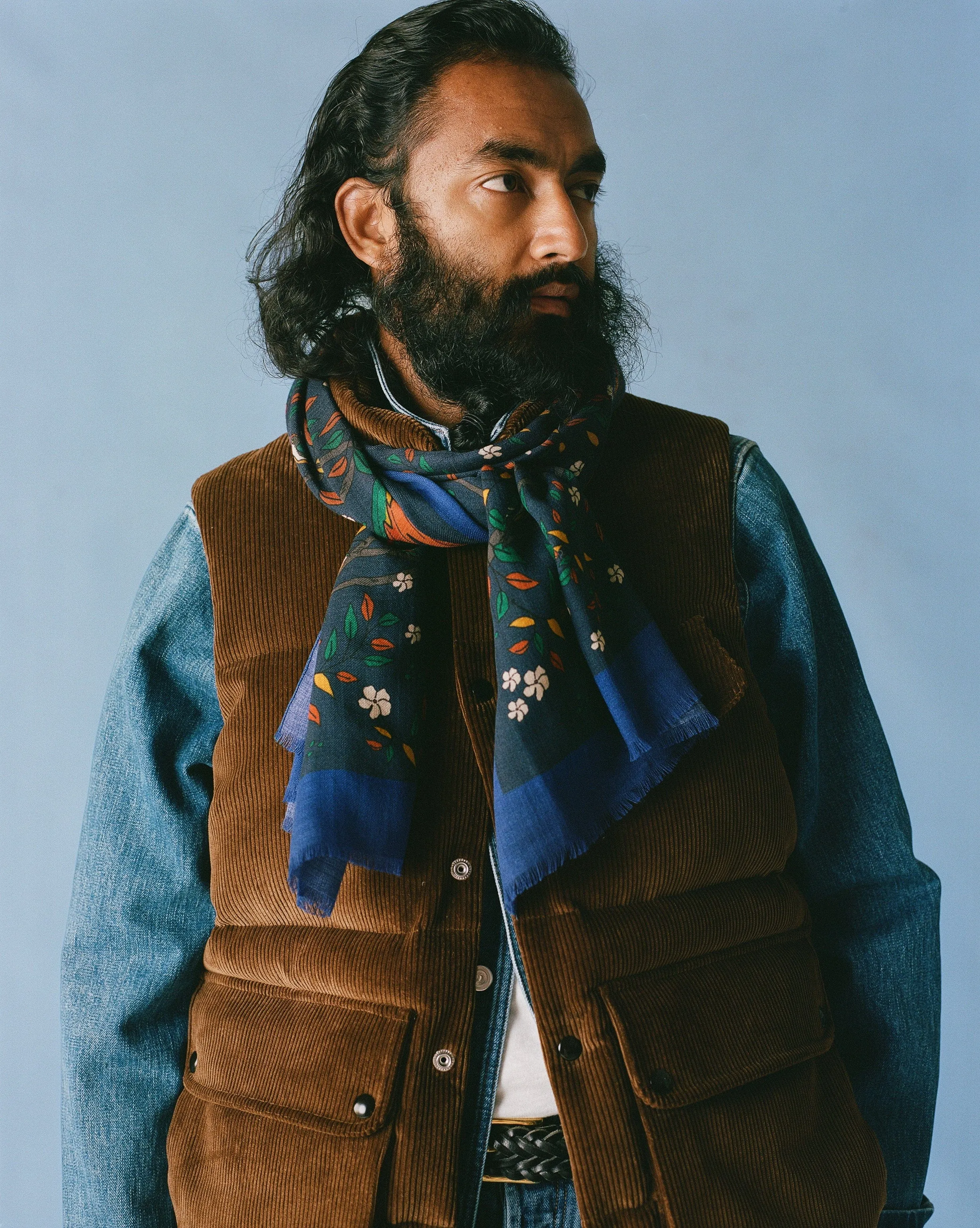 Navy Birds of Paradise Print Wool Scarf sold by Drake's London product image thumbnail 5