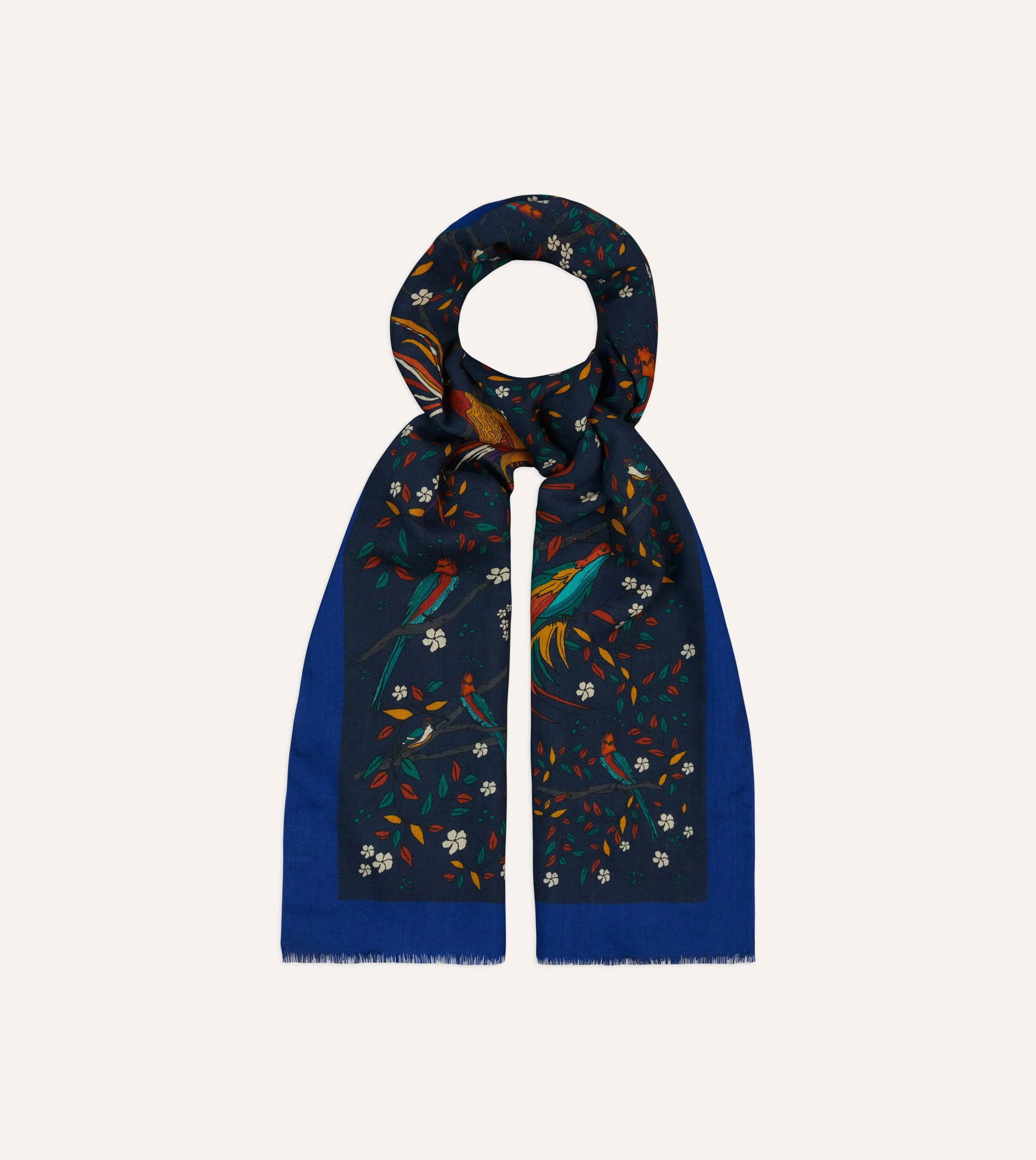Navy Birds of Paradise Print Wool Scarf sold by Drake's London product image thumbnail 3