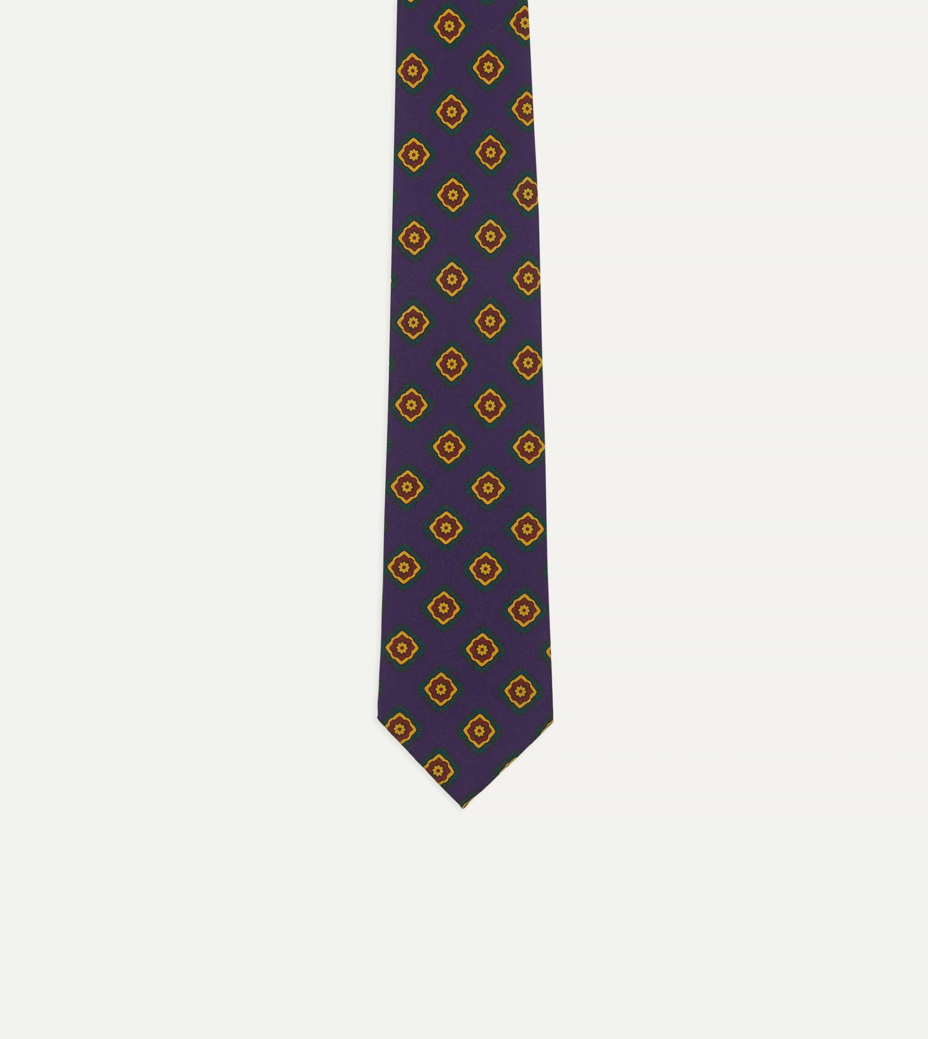 Navy Flower Medallion Print Madder Silk Self Tipped Tie sold by Drake's London product image thumbnail 4