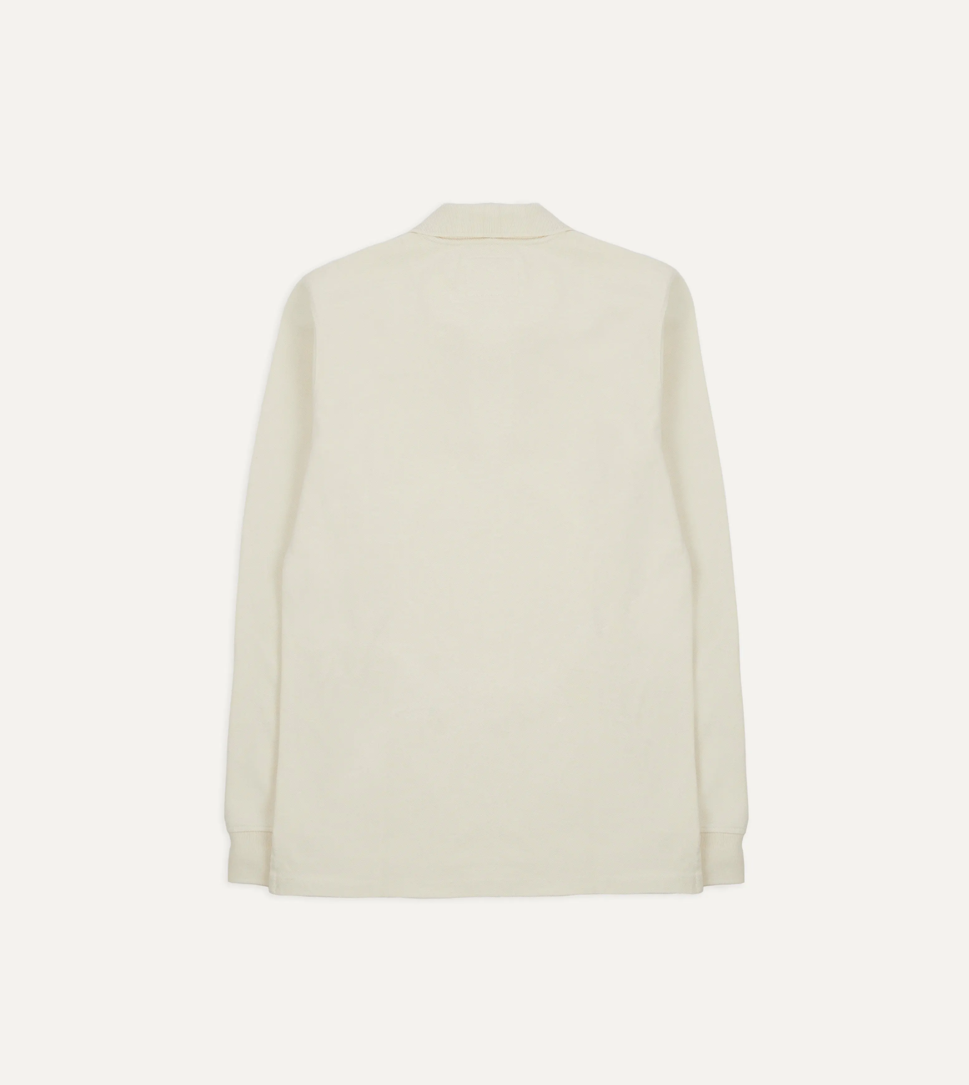 Ecru Pique Cotton Long-Sleeve Polo Shirt sold by Drake's London product image thumbnail 5