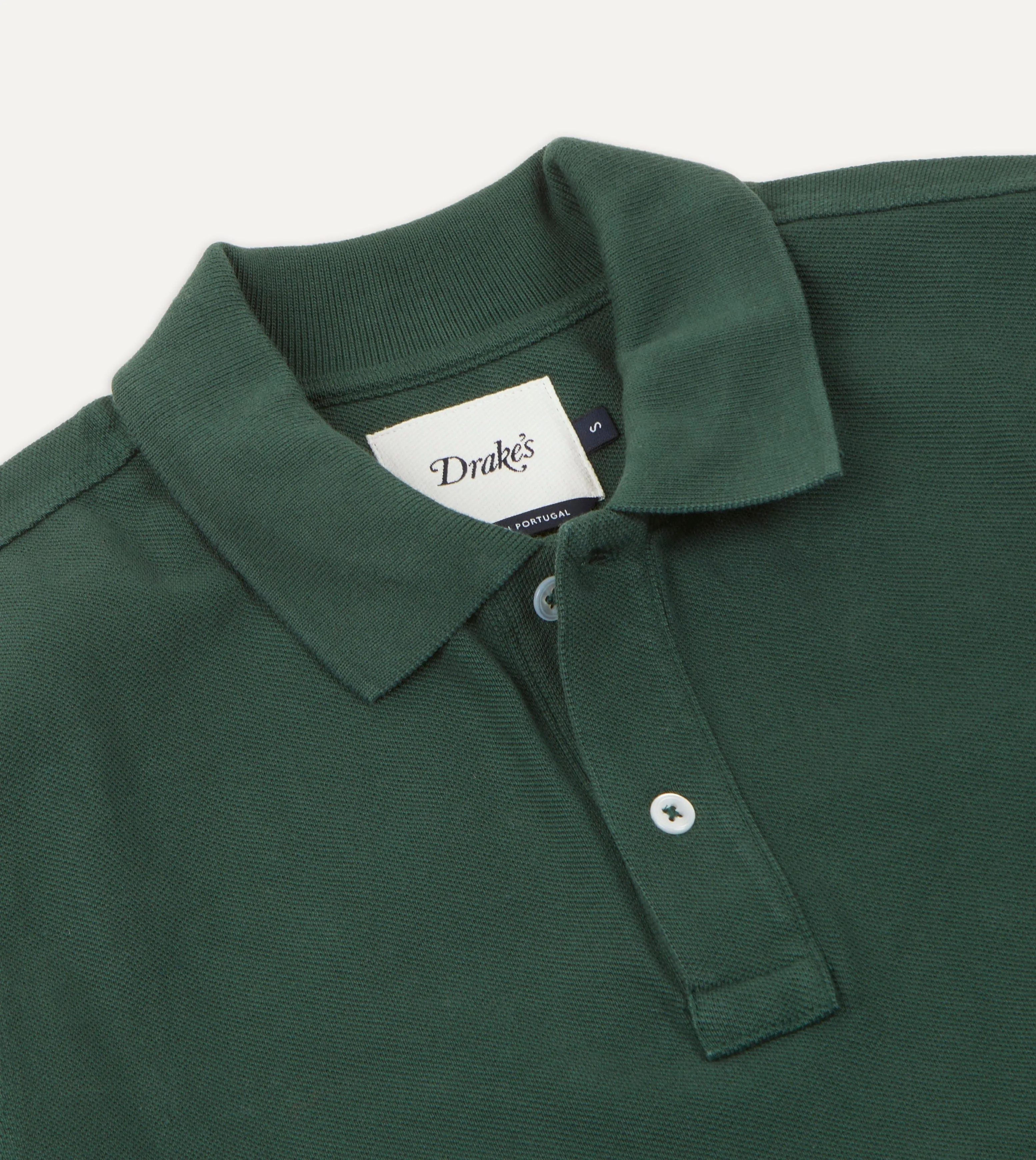 Green Pique Cotton Long-Sleeve Polo Shirt sold by Drake's London product image thumbnail 3