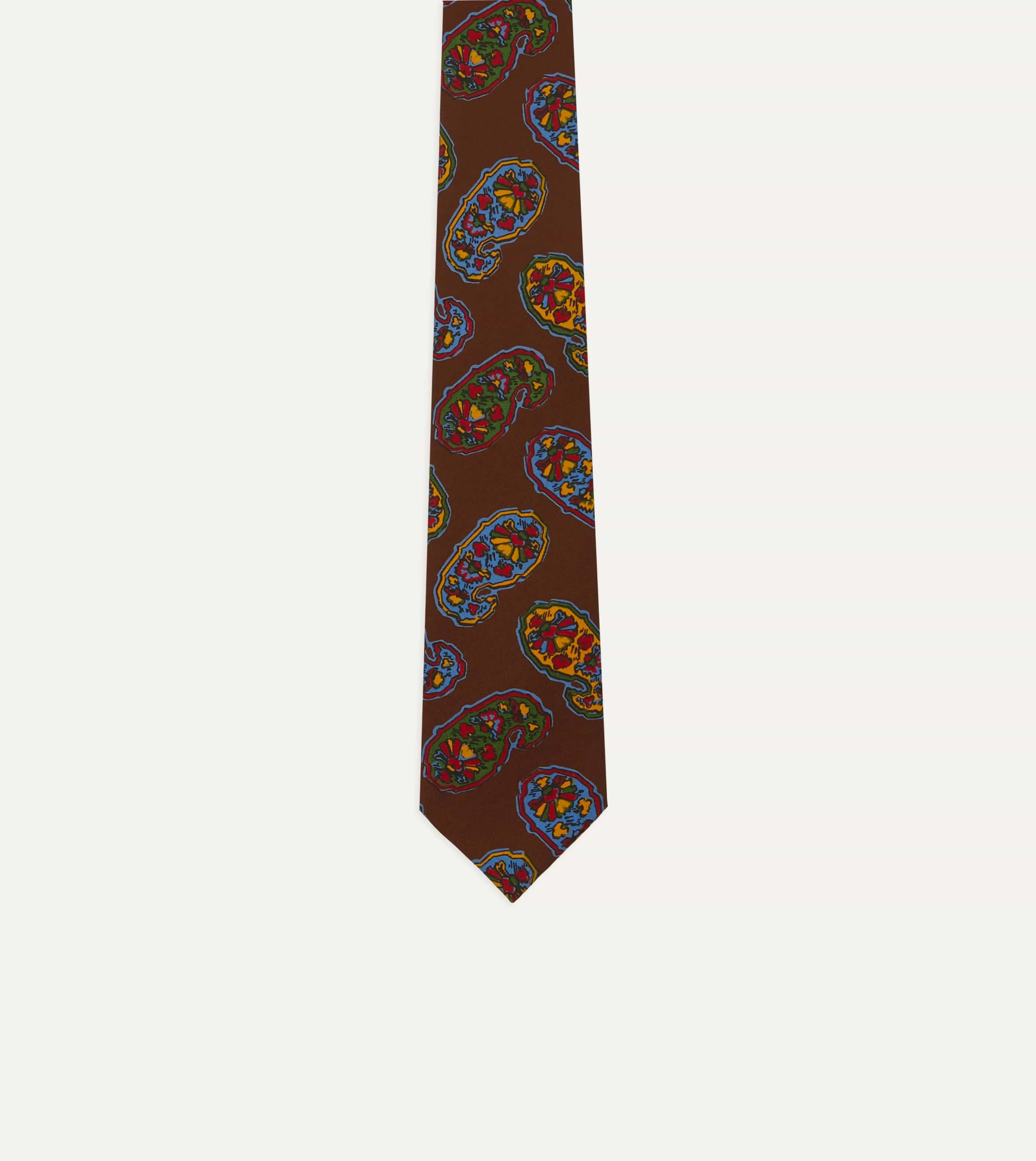 Brown Large Paisley Print Silk Self Tipped Tie sold by Drake's London product image thumbnail 4