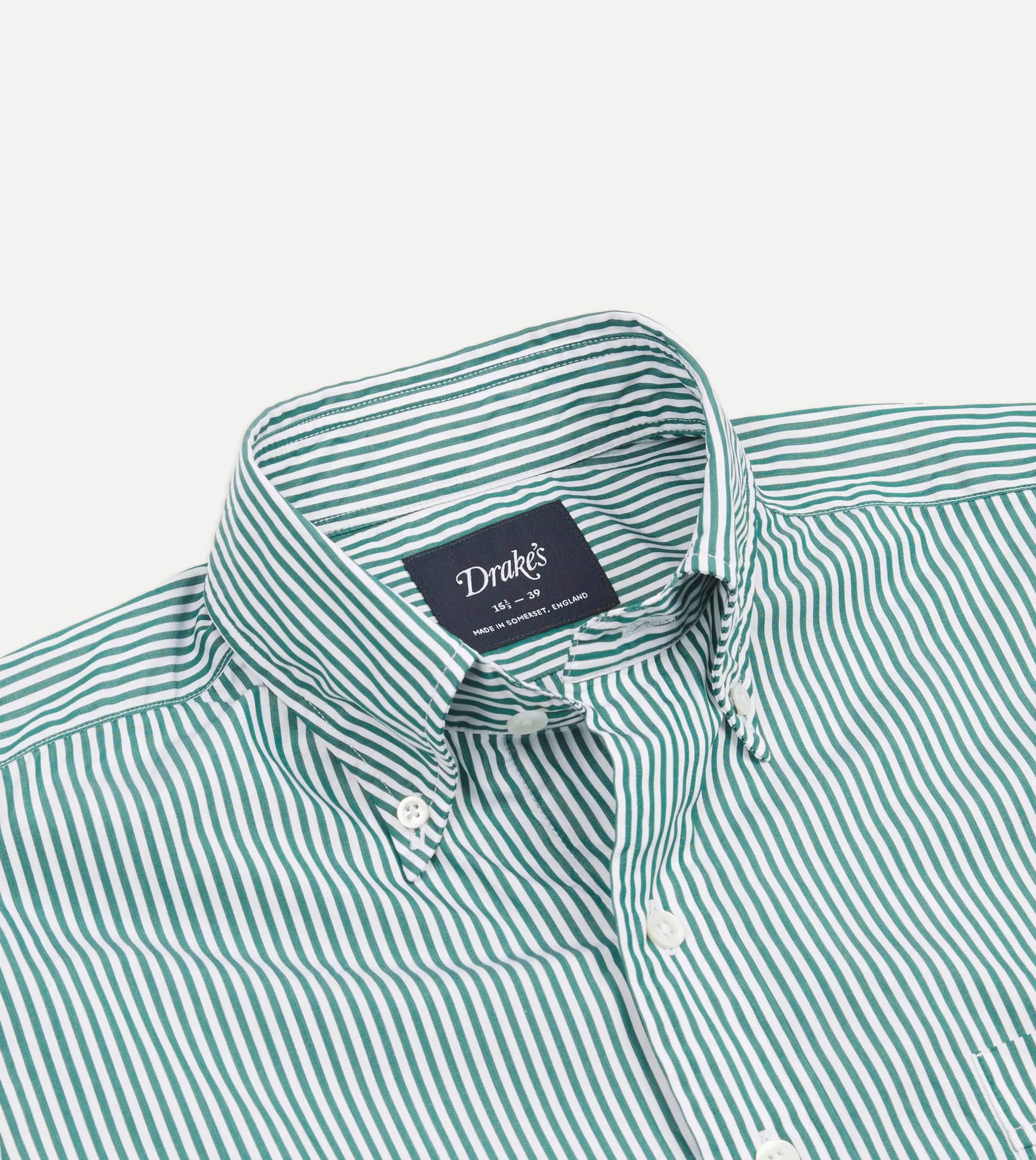 Dark Green Bengal Stripe Cotton Poplin Button-Down Shirt sold by Drake's London product image thumbnail 4
