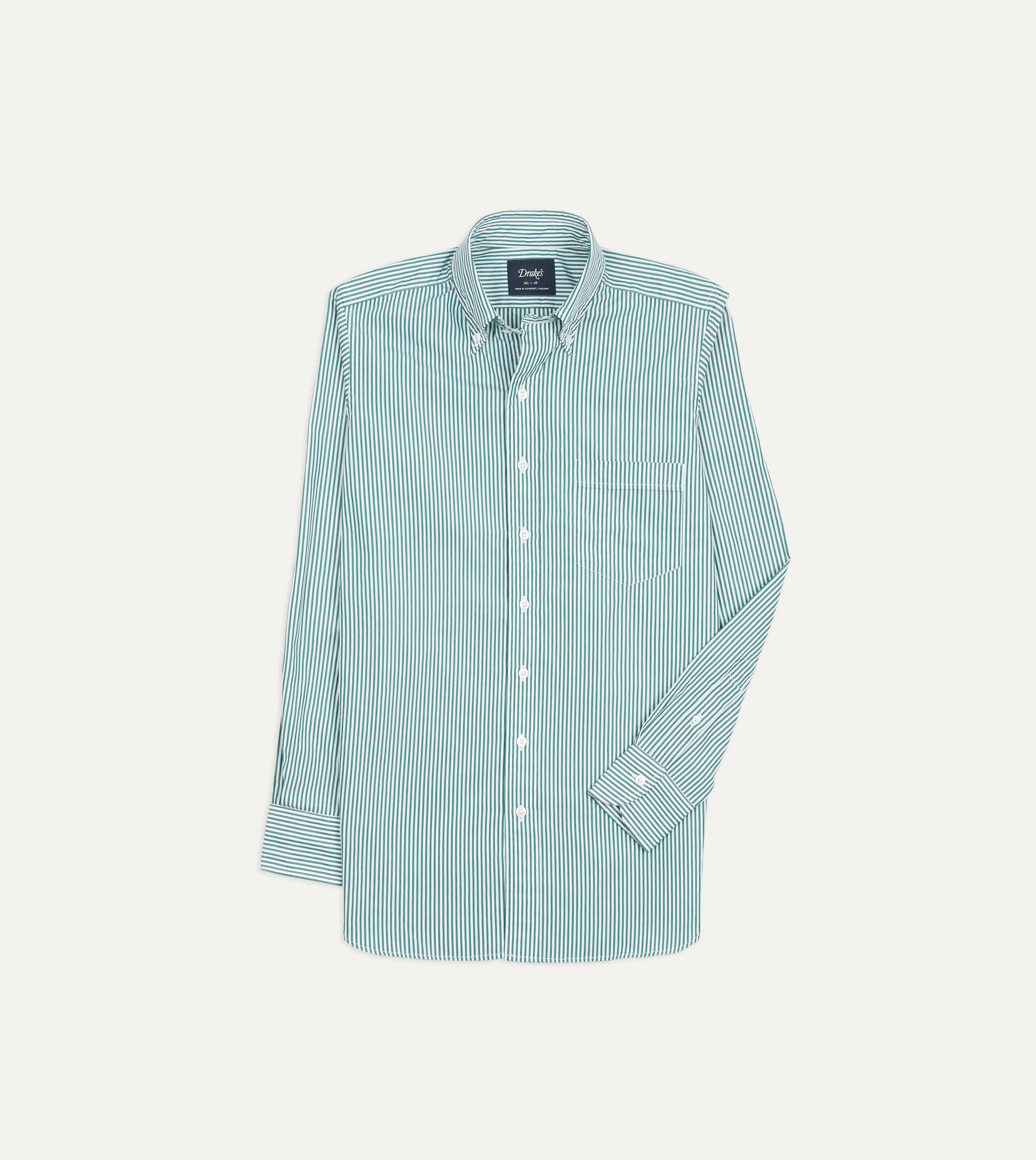 Dark Green Bengal Stripe Cotton Poplin Button-Down Shirt sold by Drake's London