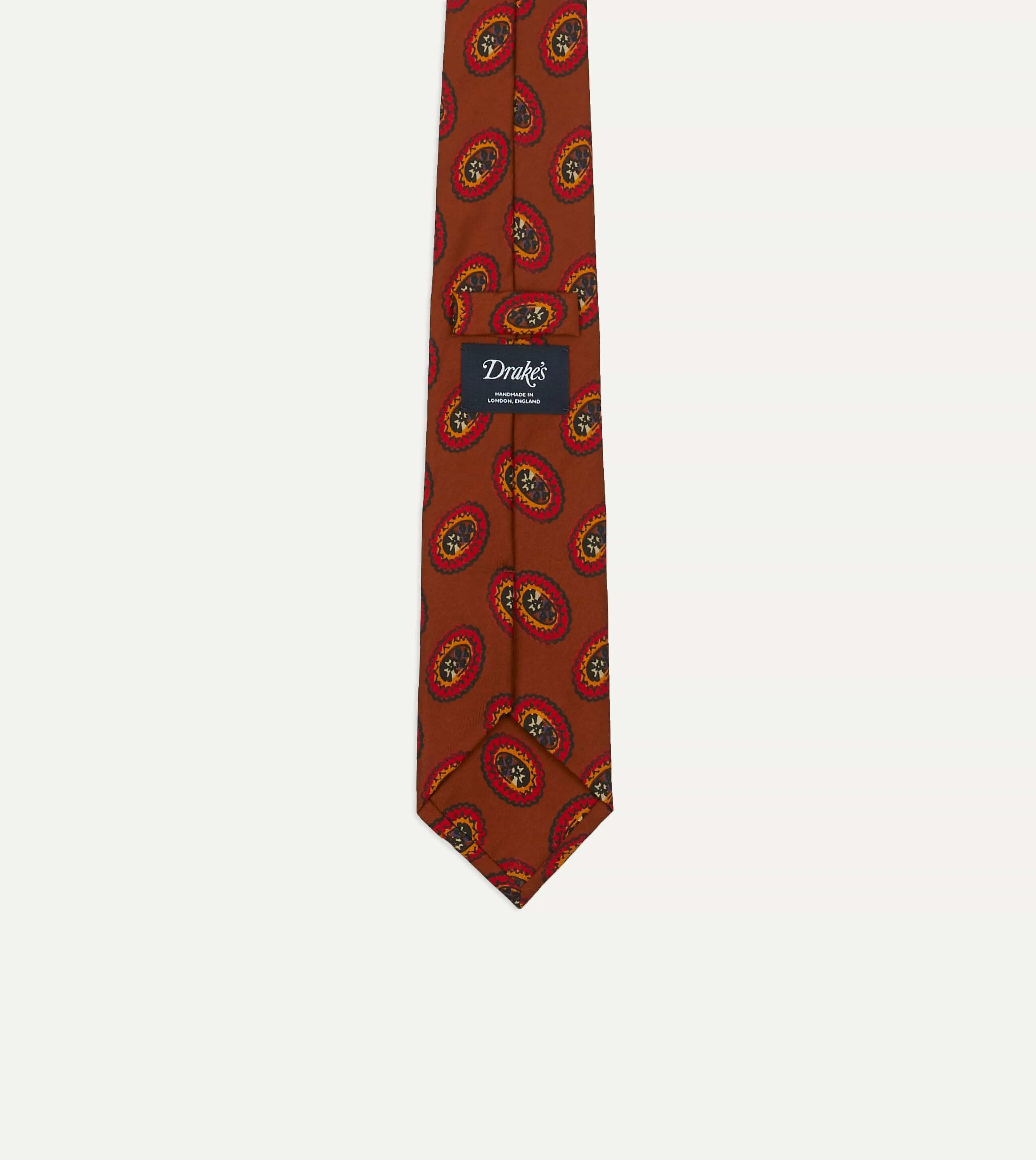 Brown Oval Medallion Print Silk Self Tipped Tie sold by Drake's London product image thumbnail 3