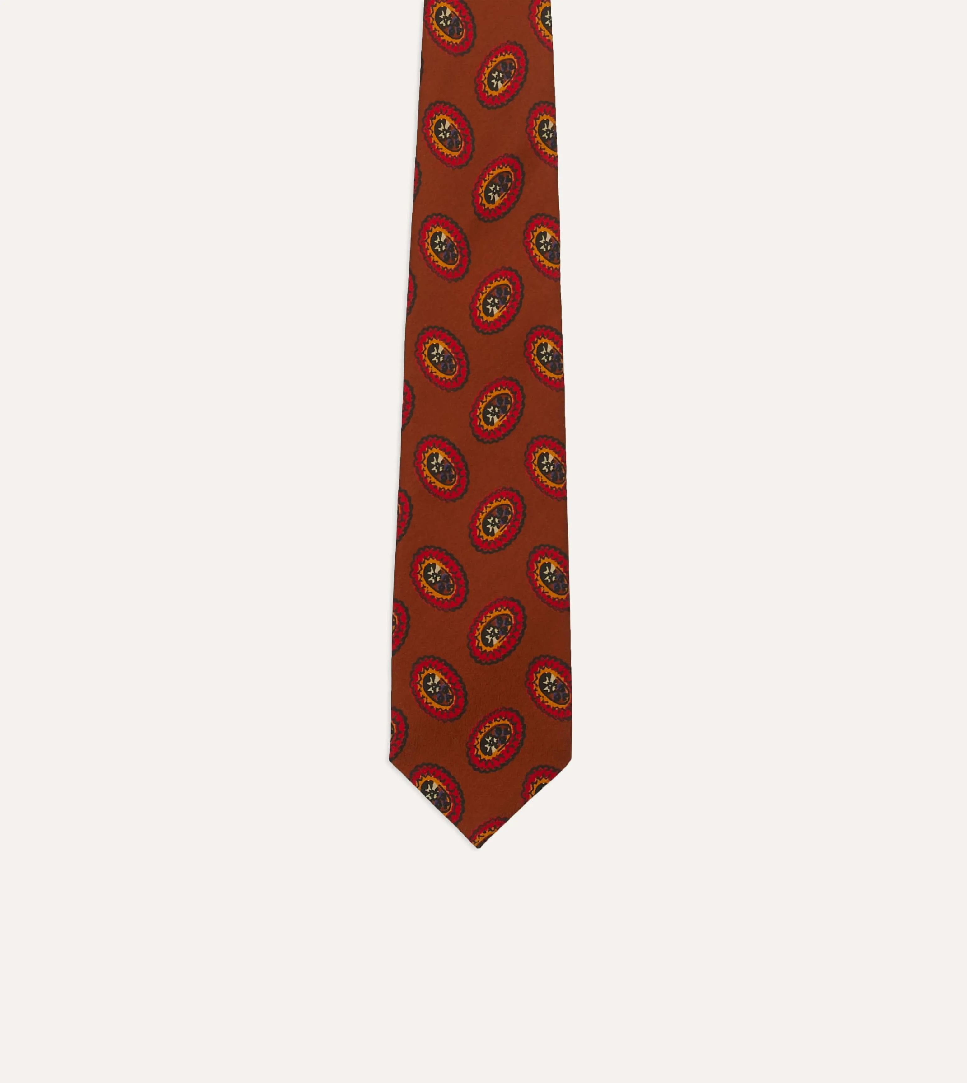 Brown Oval Medallion Print Silk Self Tipped Tie sold by Drake's London product image thumbnail 4
