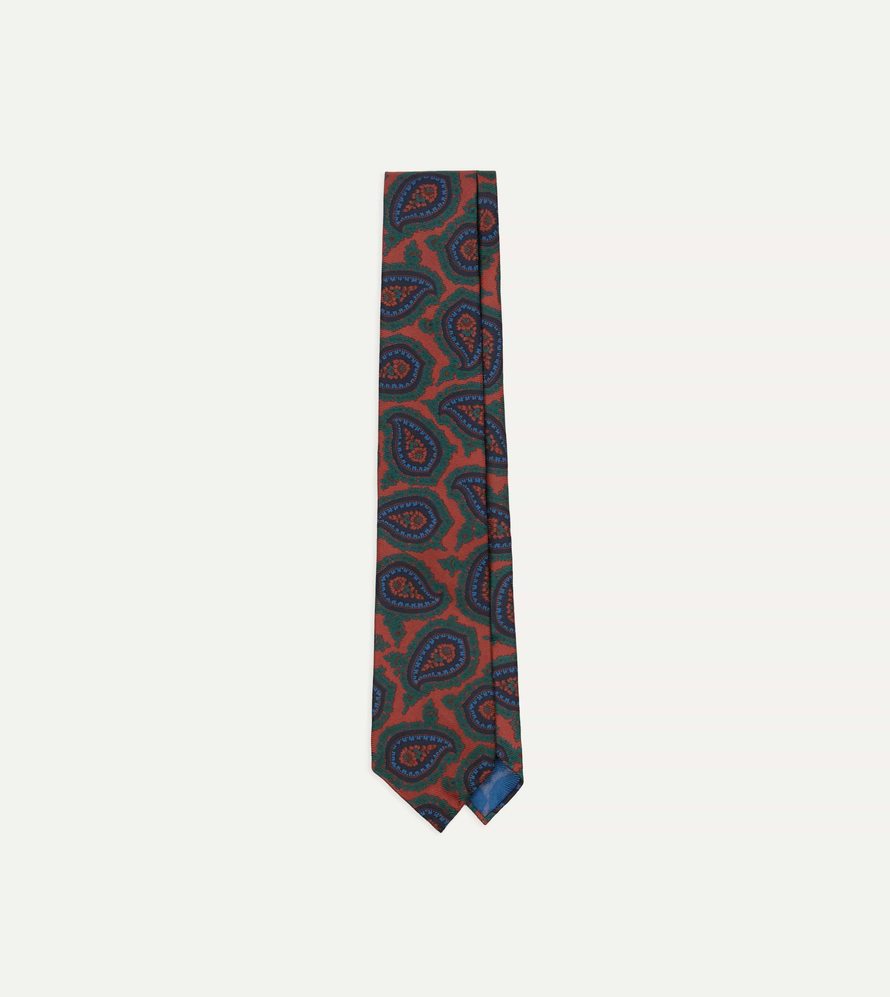Red Big Paisley Print 40oz Madder Silk Tie sold by Drake's London