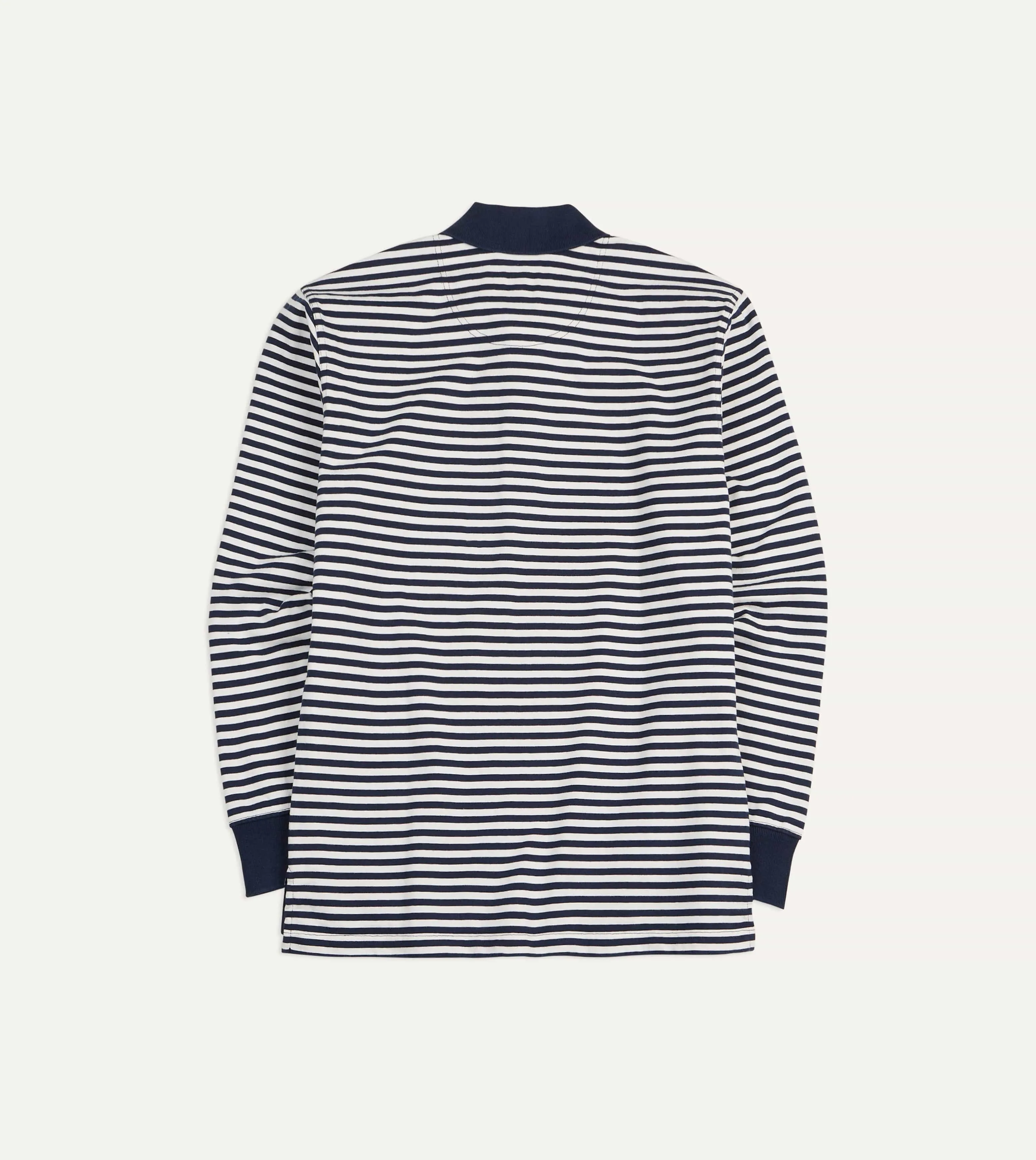 Navy and Ecru Stripe Knitted Jersey Cotton Long-Sleeve Polo Shirt sold by Drake's London product image thumbnail 3