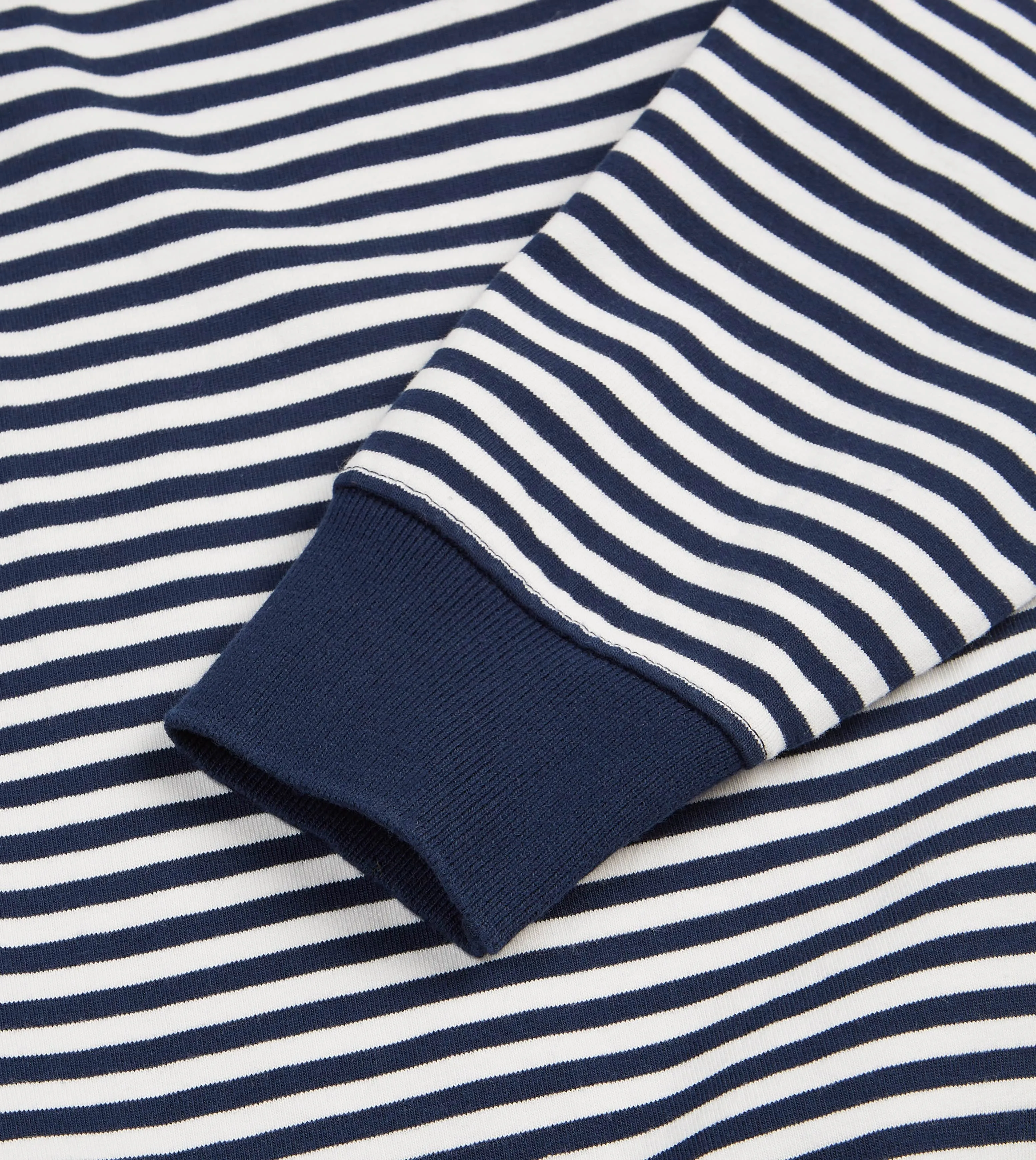 Navy and Ecru Stripe Knitted Jersey Cotton Long-Sleeve Polo Shirt sold by Drake's London product image thumbnail 5