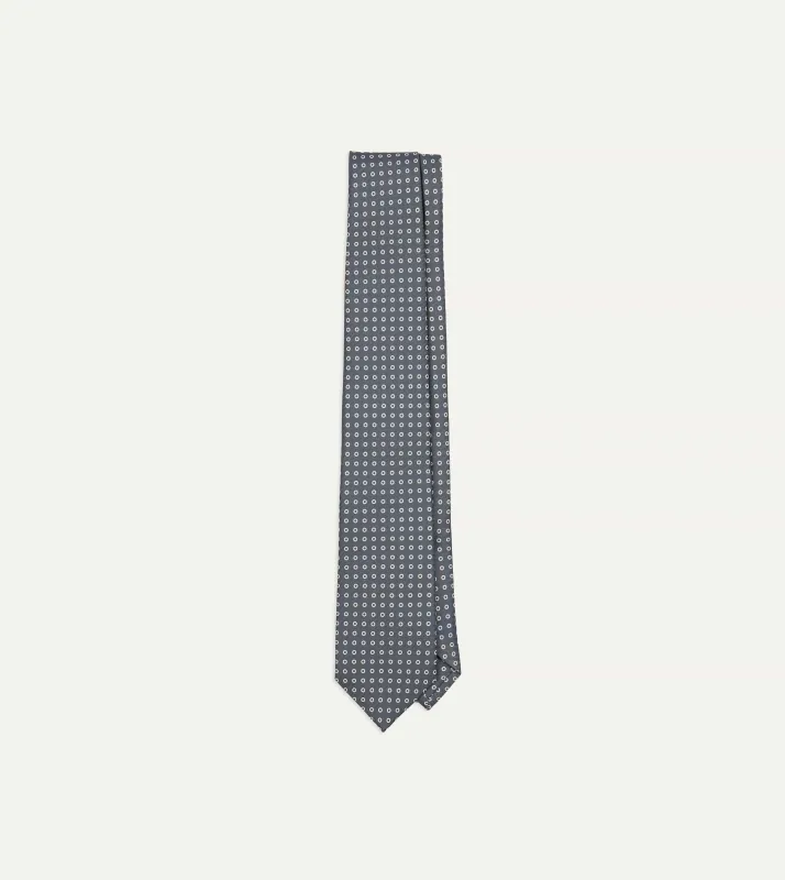 Grey Mini Circular Dot Silk Self Tipped Tie sold by Drake's London