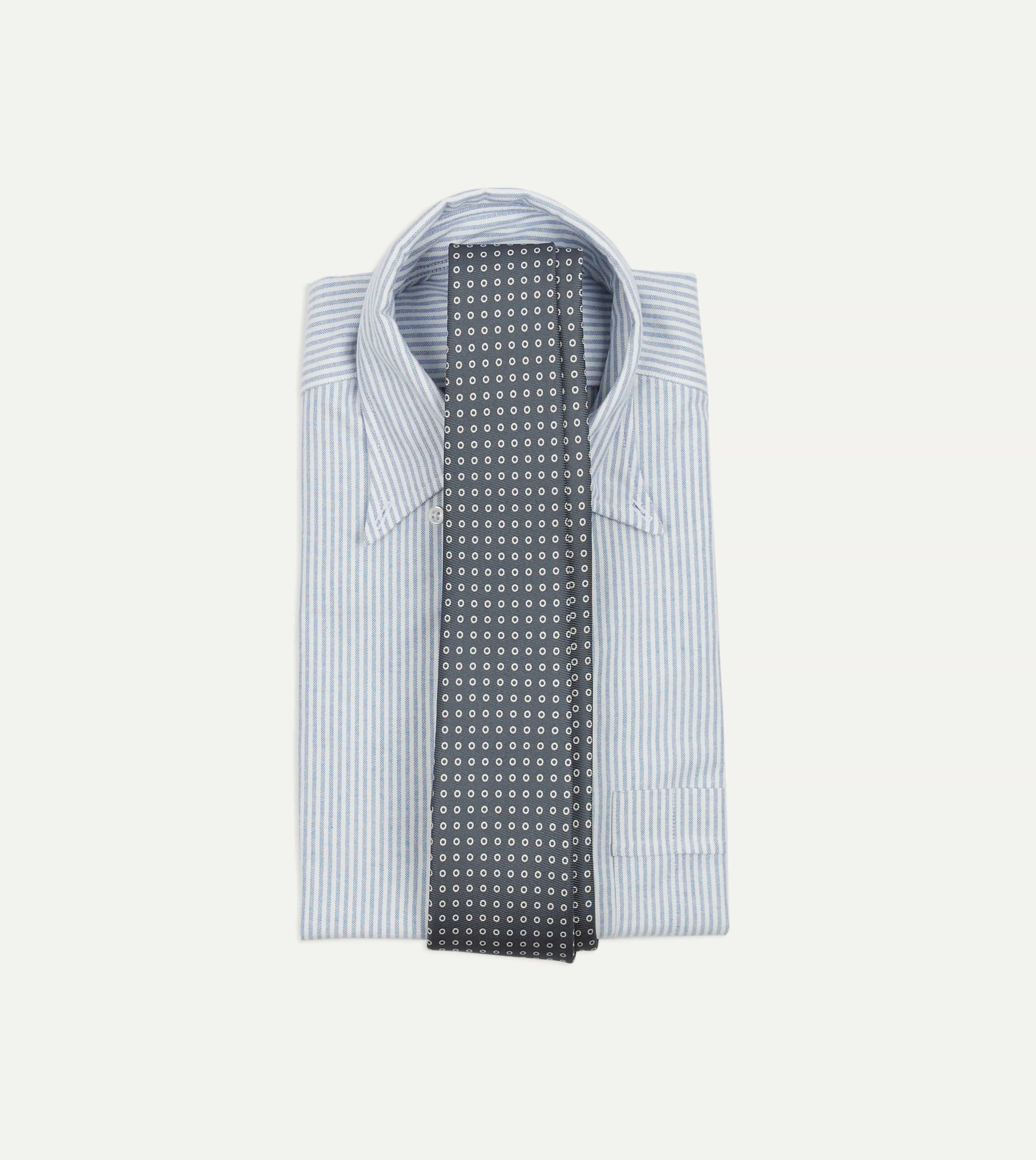 Grey Mini Circular Dot Silk Self Tipped Tie sold by Drake's London product image thumbnail 2